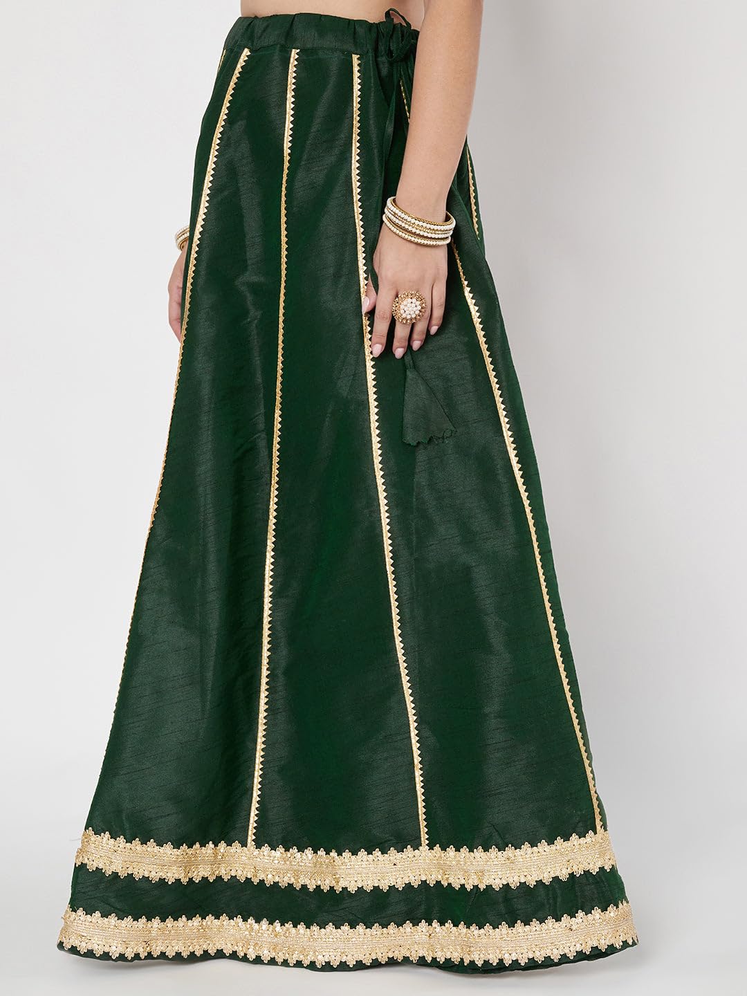 studio rasa Women's Dupion Kalidaar Embellished Bias Skirt for Festive Wedding Party (SKTC62414M_Green_Medium)