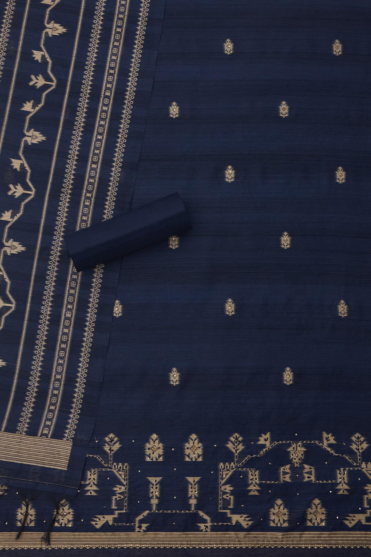 Soch Womens Navy Blue Chanderi Woven Design Unstitch Dress Material With Sequins