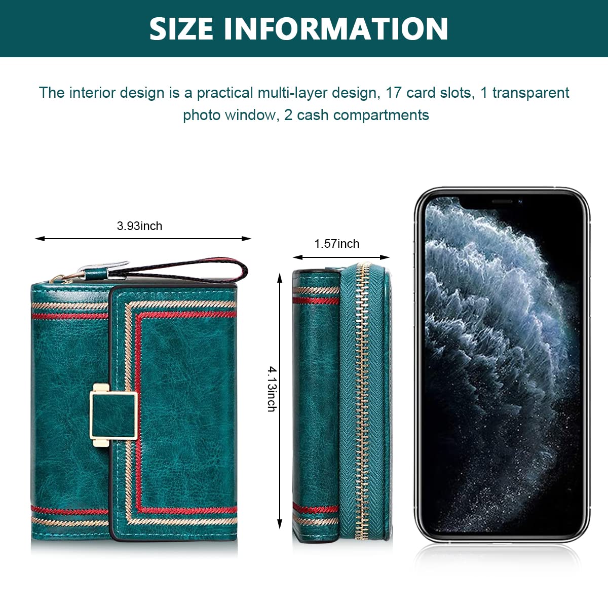 PALAY® Women's Bi-fold Leather Wallet - Turquoise Vintage Card Bag with Large Capacity and RFID Blocking