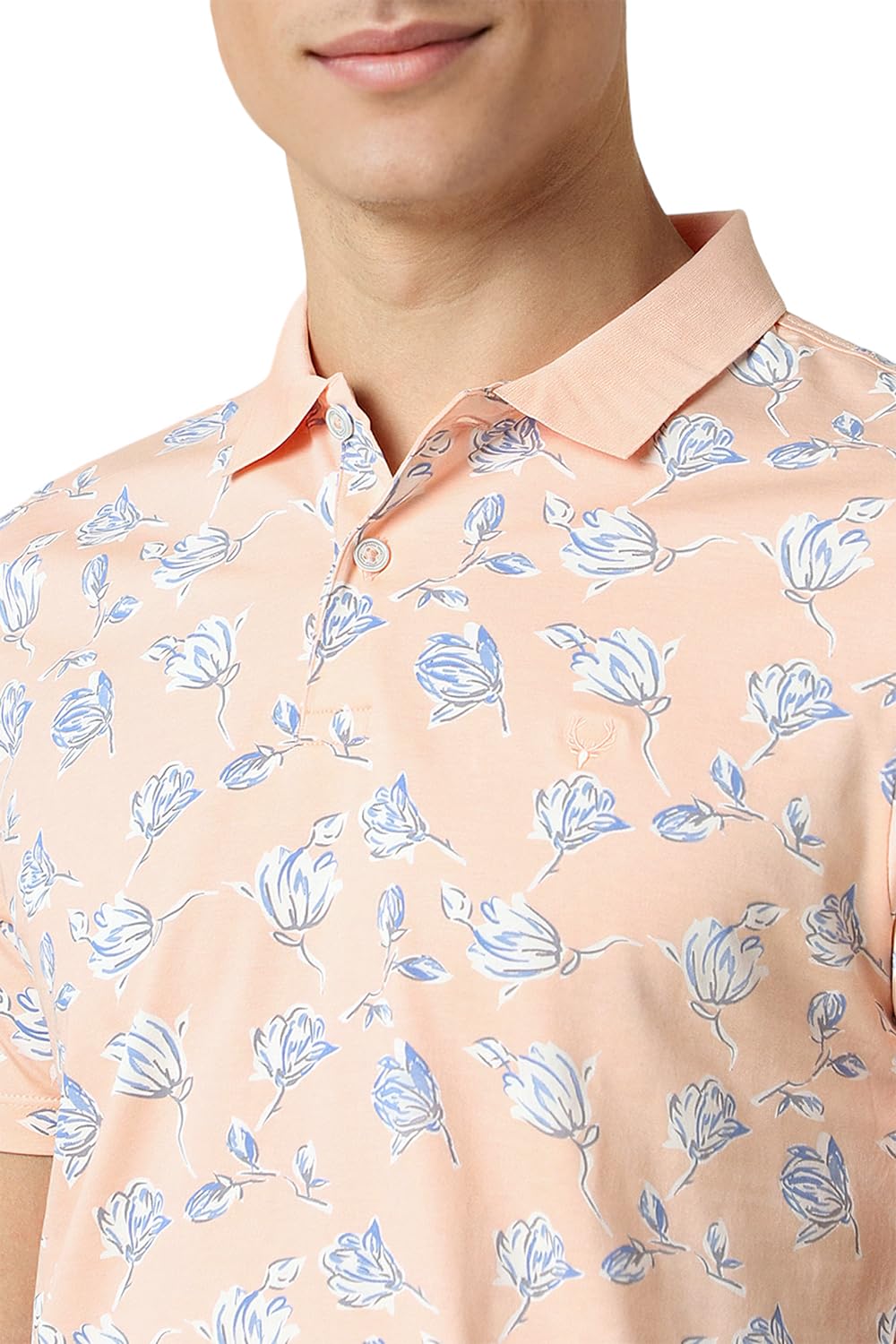 Allen Solly Men Peach Print Polo Neck T-Shirt