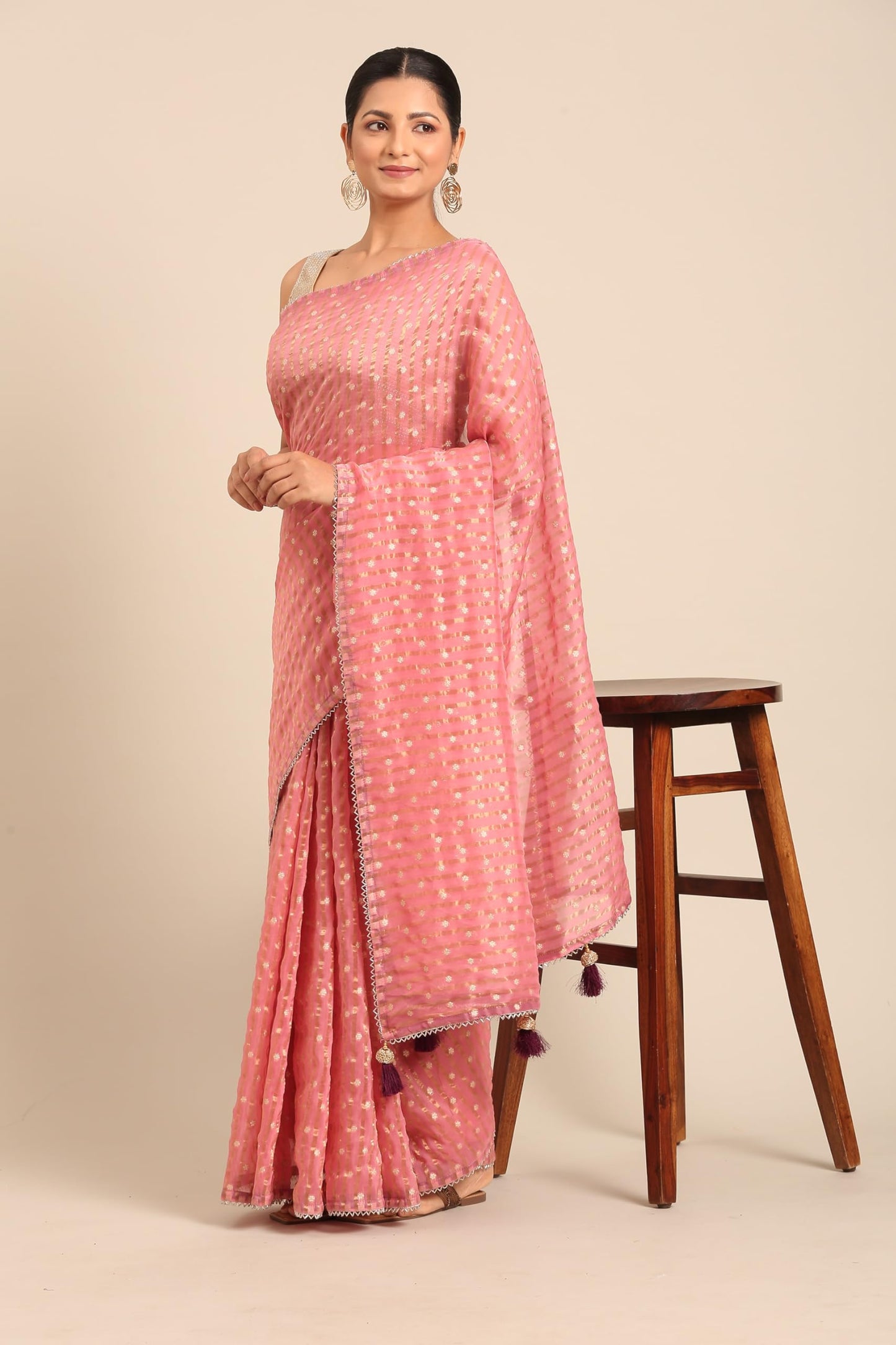 MOHEY Women's Art Silk Zari Weave Saree (Pink)