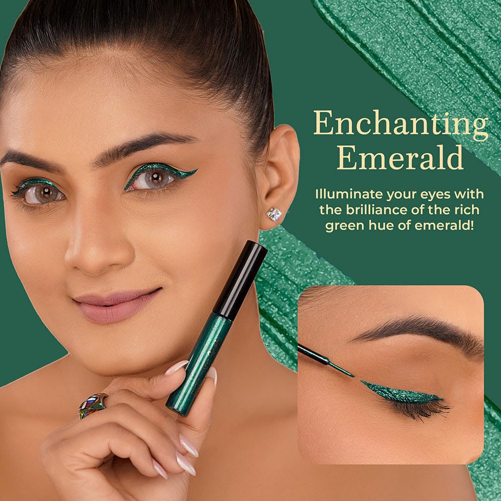 Parul Garg Beauty Hi-Shimmer Liquid Eyeliner – Smudge-Proof, Water-Resistant & Quick-Drying | Long-Wear, Precision Tip & Glitter Finish for Intense Shine | Emerald Green | 5ml