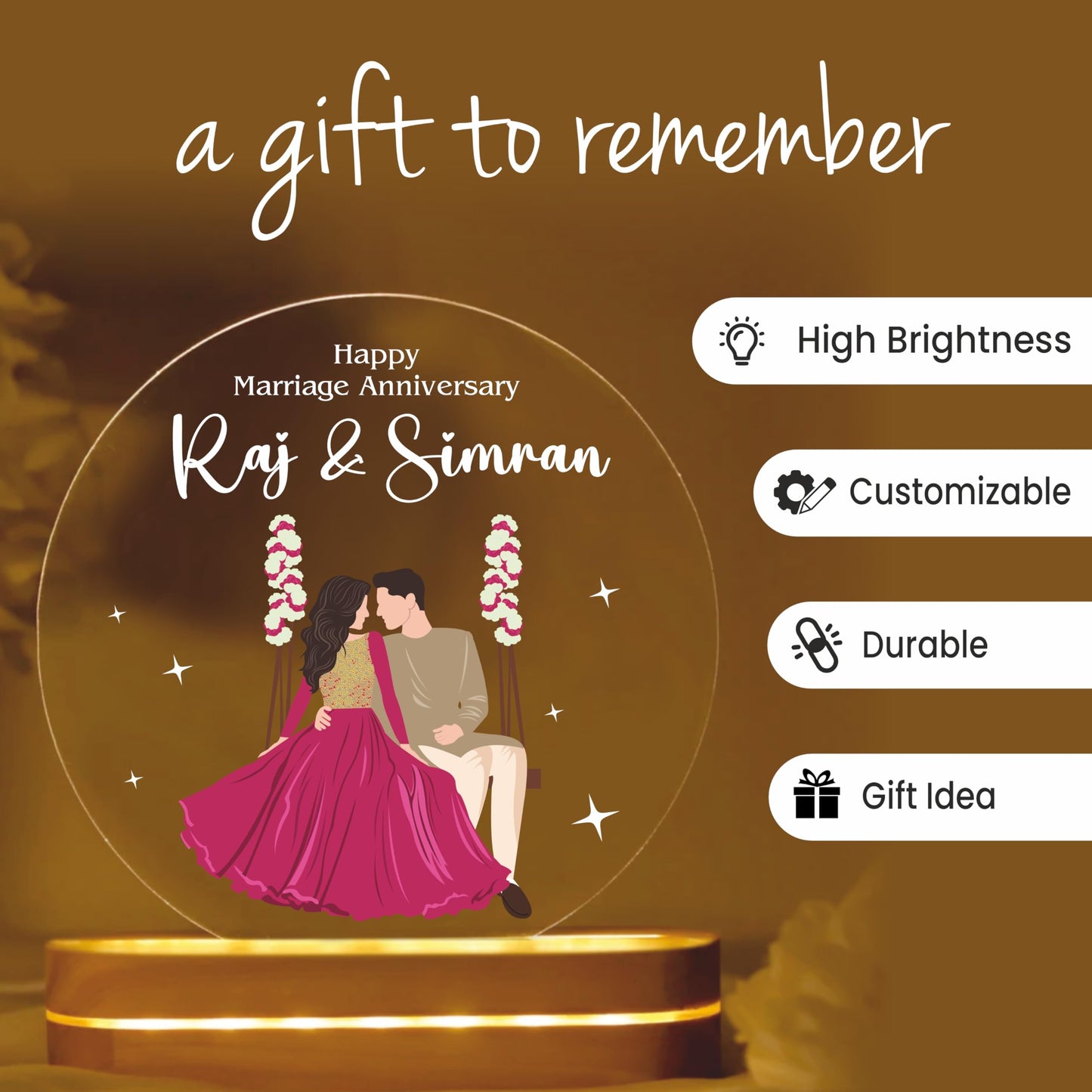 PRINTHUA Plastic Personalized LED Night Table Lamp with Custom Name,Unique Gift for Women,Men,Kids,Girlfriend,Boyfriend,Husband,Wife|Perfect for Birthdays,& Special Occasions (Cute Couple),Multi Color