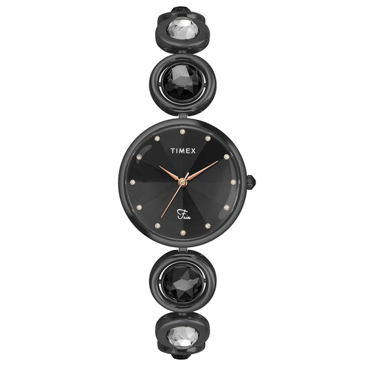 TIMEX Women Brass Analog Black Dial Watch-Twel16401, Band Color-Black