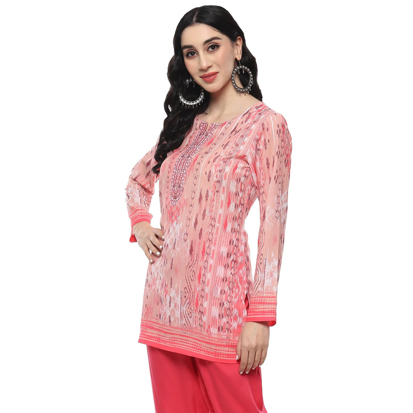 BIBA Women Printed Straight Mix and Match(Crepe KURTI20370_Pink_34)