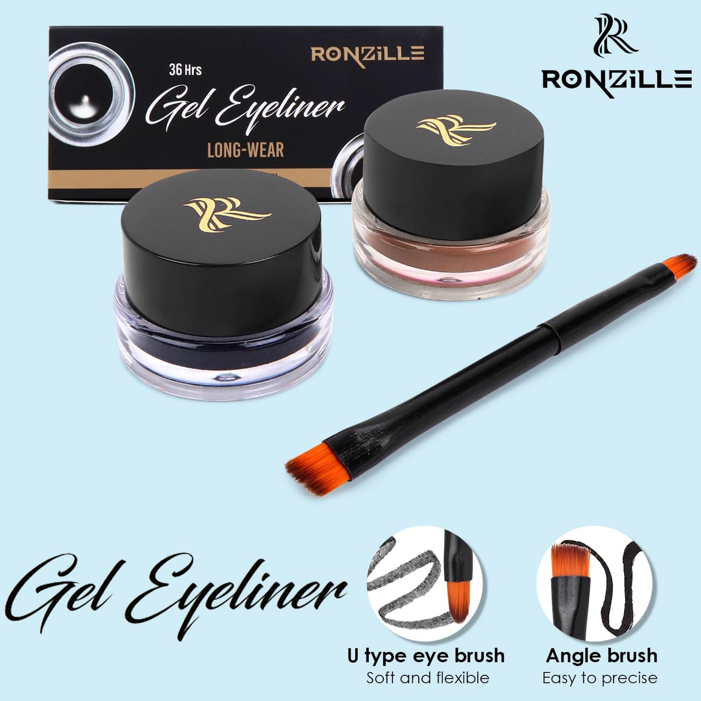 RONZILLE 2 in 1 Gel Eyeliner Long-Wear II WaterProof & Smudge Proof 36hrs Long Lasting II II Gel Kajal 6-gm (Black,Brown)