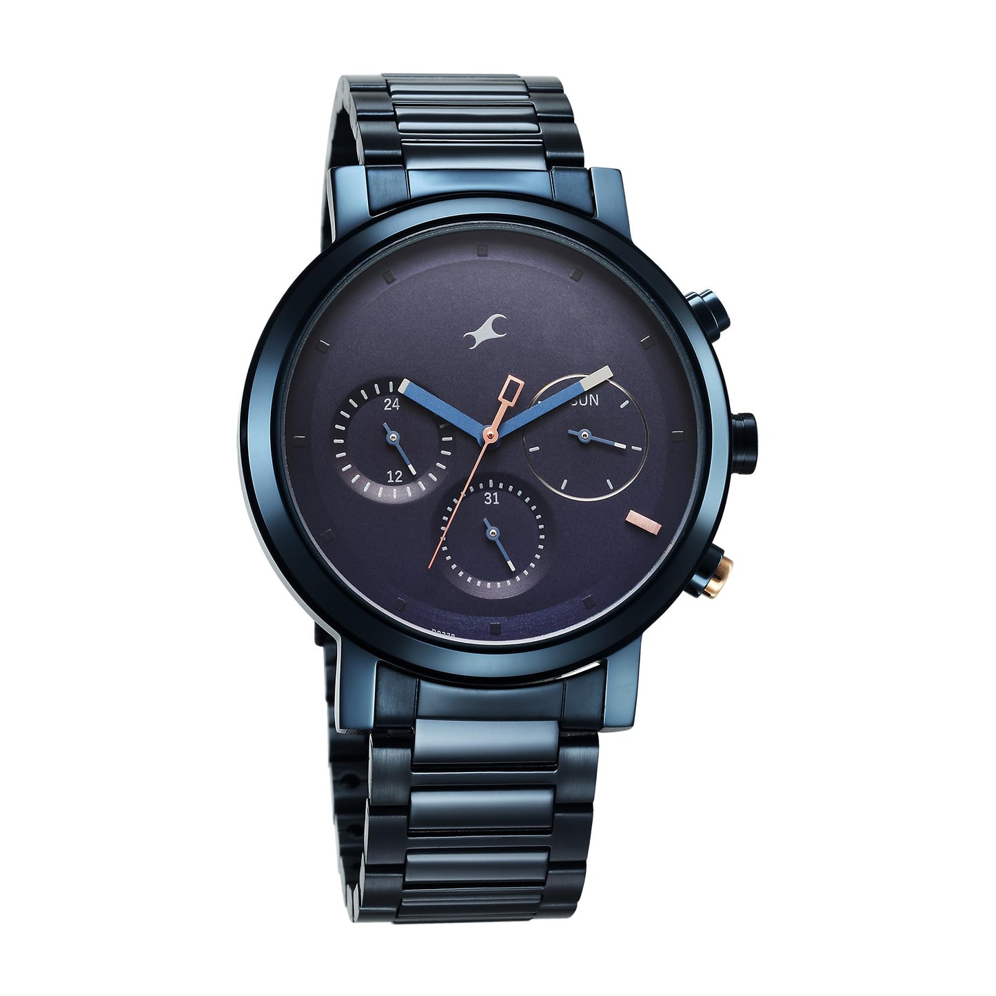 Fastrack Tick Tock Quartz Analog Blue Dial with Blue Stainless Steel Strap Watch for Guys-3287KM08