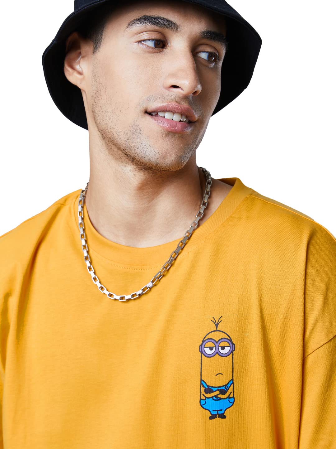 The Souled Store Men Official Minions: Blah Blah Blah Mustard Yellow Printed Oversized T-Shirts Oversized T-Shirts Fashionable Trendy Graphic Prints Pop Culture Merchandise