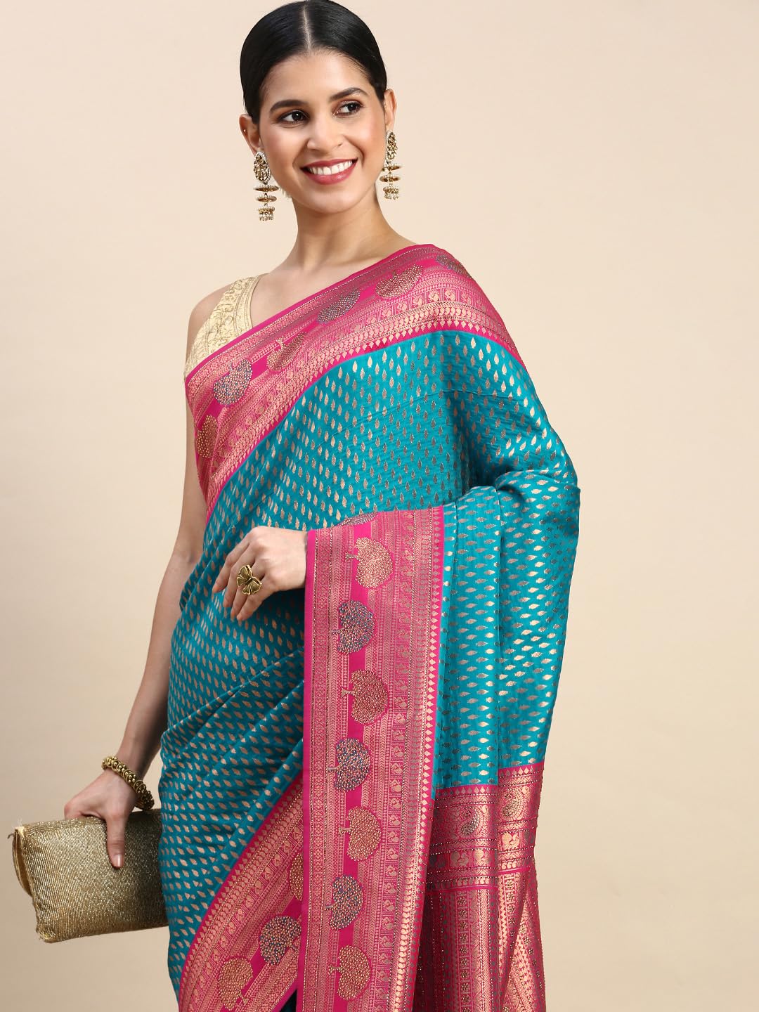MOHEY Green Art Silk EMBROIDERY|Stone|Zari Weave Saree for Women