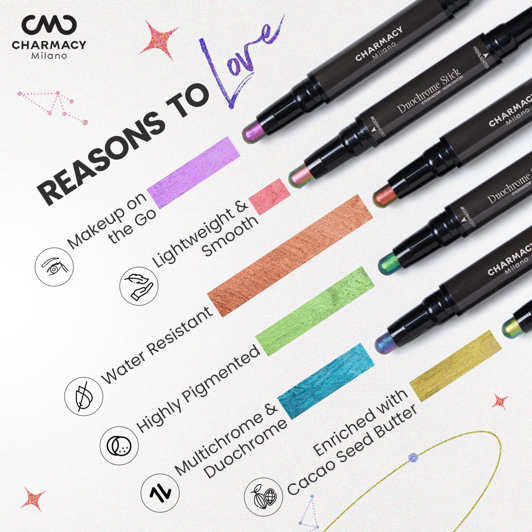 Charmacy Milano Zodiac Eyeshadow Stick - #906 Gemini, Dual-Ended, Highly Pigmented & Duochrome Eyeshadow, Enriched with Cacao Seed Butter, 1.8 Gms