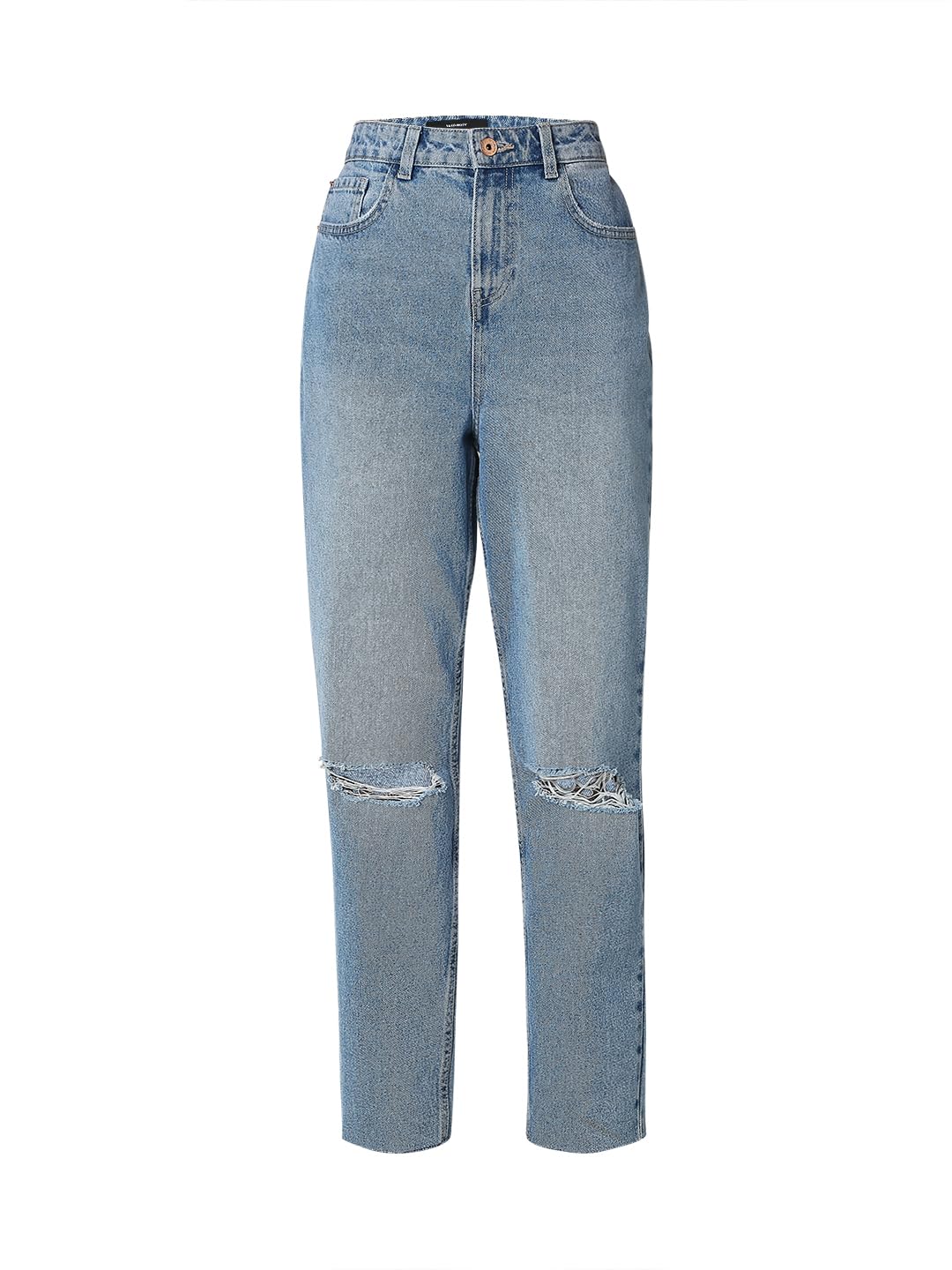 VERO MODA Women Solid Light Blue Cotton Straight Fit High Rise Ankle Length Jeans