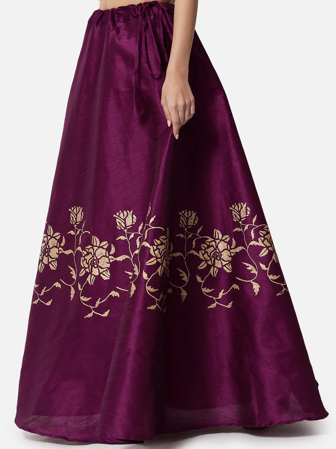 studio rasa Women's Dupion Hand Block Printed Bias Skirt for Wedding Festive (SKTC422RC12M_Purple_Medium)