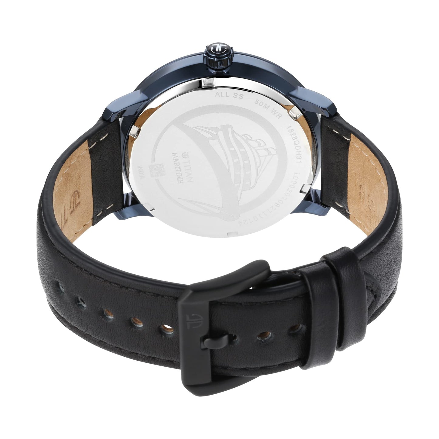 Titan Maritime Quartz Analog Black Dial Black Leather Strap Watch for Men - NT1828QL04