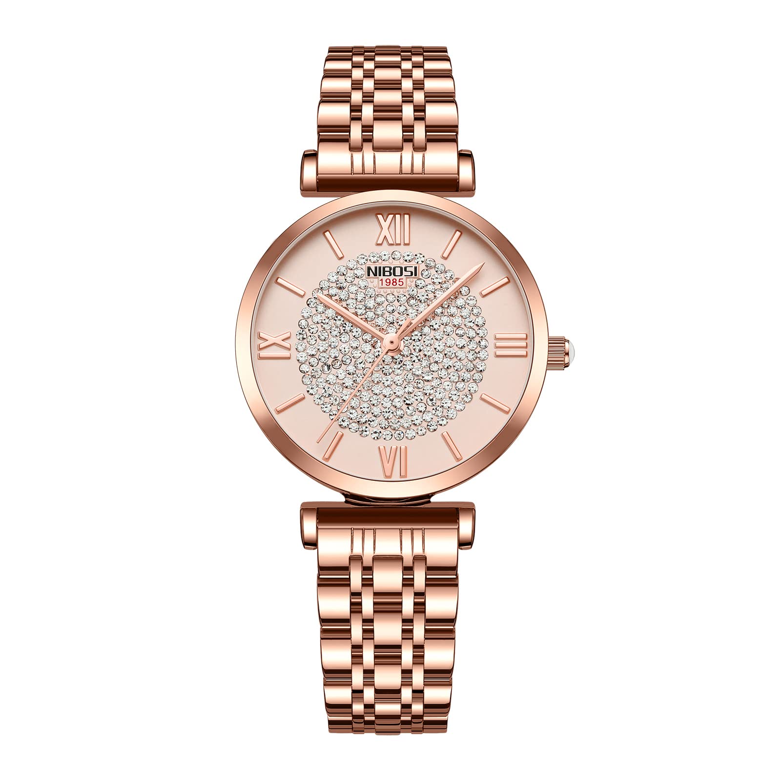 NIBOSI Stainless Steel Women's Analogue Wrist Watch Rose Gold Dial With  Stylish Diamond Studded Design for Girls, Ladies Miss