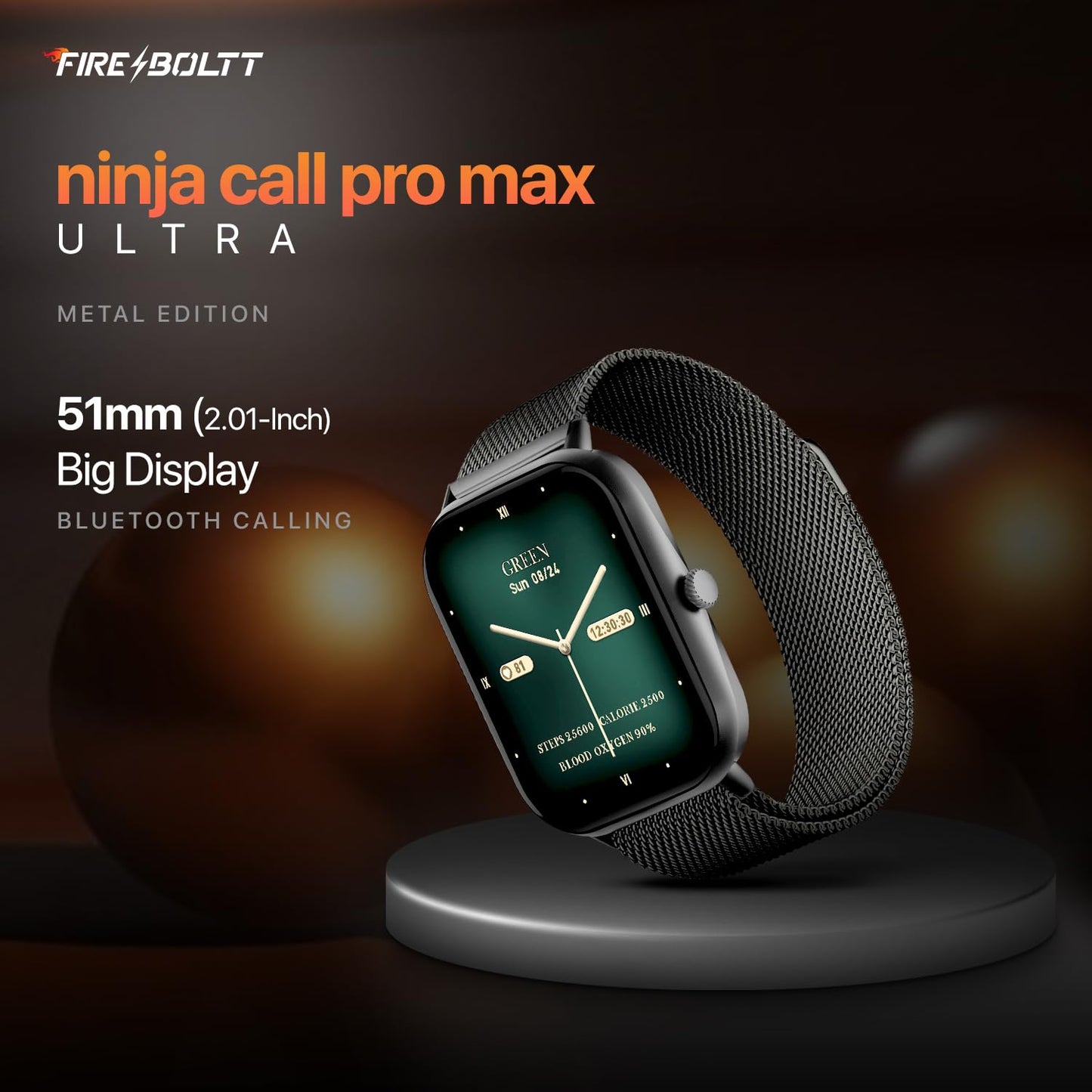 Fire-Boltt Ninja Call Pro Max Ultra Smart Watch 2.01 inch Display, Bluetooth Calling, 120+ Sports Modes, Health Suite, Voice Assistance (Black SS)