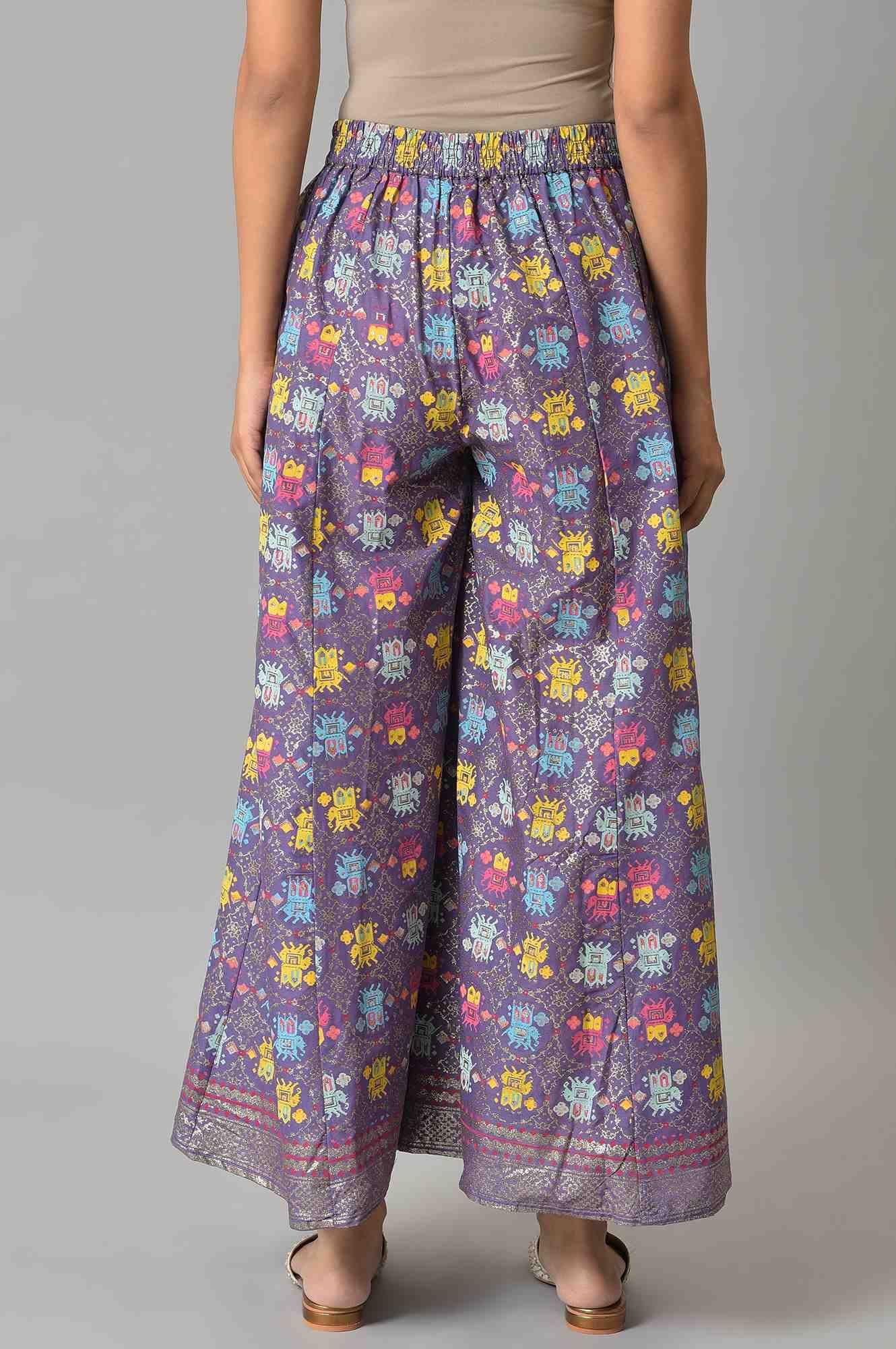 W for Woman Cotton Purple Printed Flared Culottes Divided Skirt