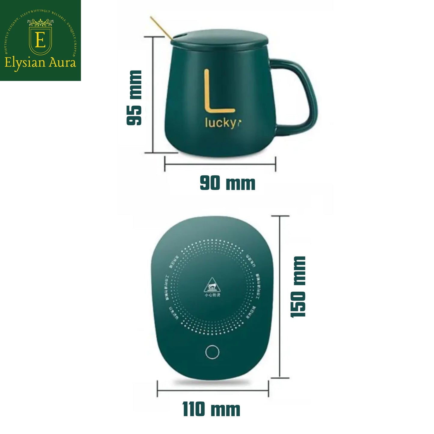 Elysian Aura Black Electric Coffee Mug Warmer Plate with Auto Shut Off Function || Best for Gifting 42cm Cord, 2-Pin Indian Plug || Electric Cup Warmer Maintains 55°C.
