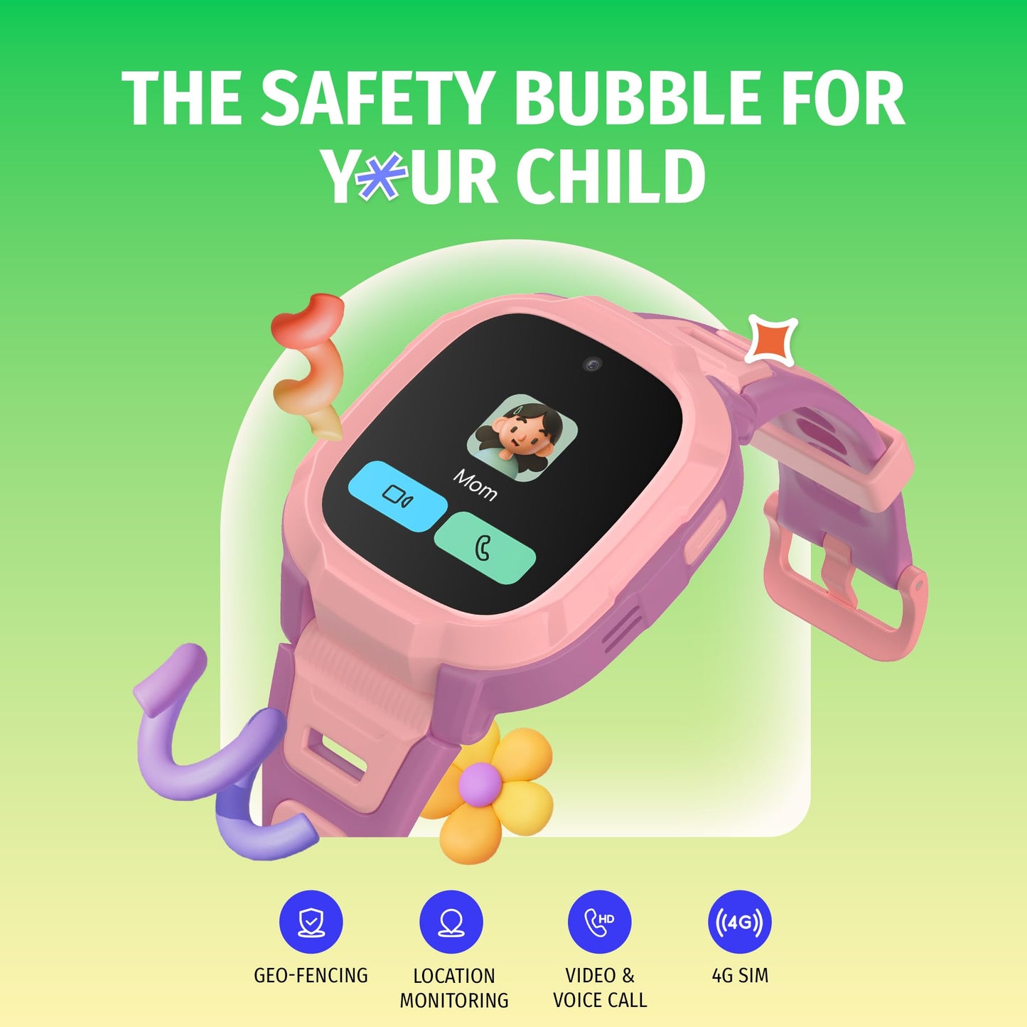 Noise Junior Explorer 2 Smart Watch for Kids with 4G SIM Compatible, 2-Way Video & Voice Calling, Geofencing, Real Time Location Monitoring via Google Maps, IP68, SOS Emergency Alerts (Power Pixel)
