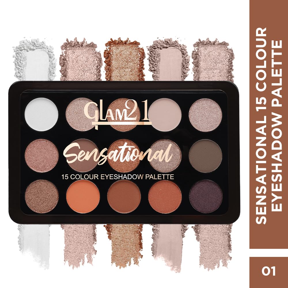 Glam21 Sensational Eyeshadow Palette | 15 Color Shades|Ultra Micronized Pigments|Smoky Eye Shadow|Long Lasting|14gm - 01