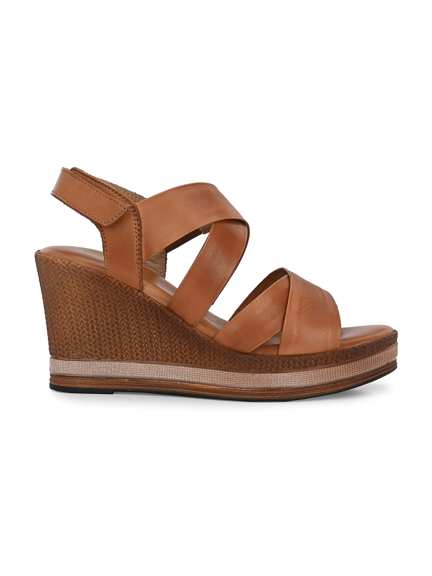 Delize Light Leather - Tan leather and multi coloured jute women cross strap Sandal,64252 41