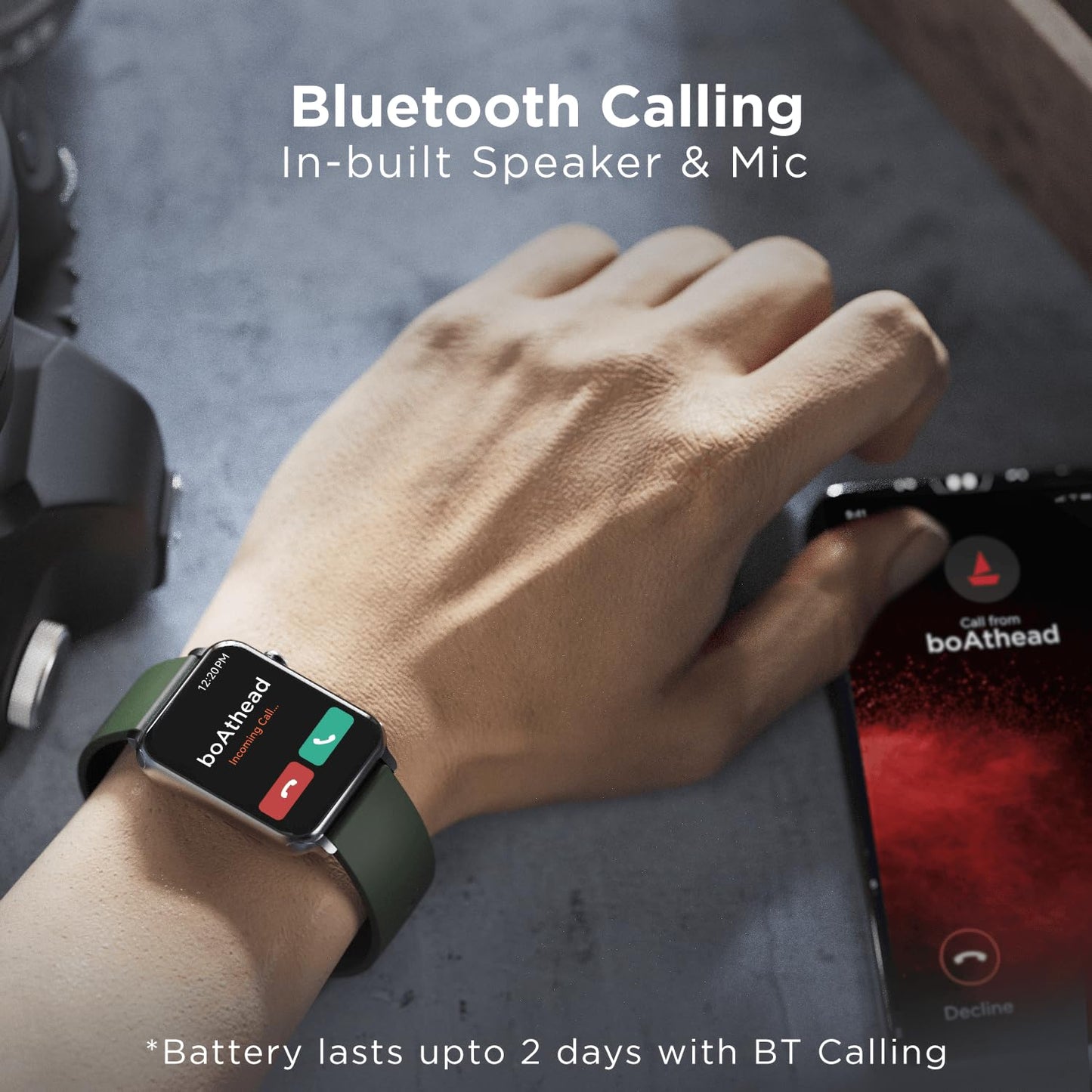 boAt Wave Call Smart Watch w/Bluetooth Calling, 1.69" (4.2 cm) HD Display w/ 550 NITS & 70% Color Gamut, 150+ Watch Faces, Multi-Sport Modes,HR,SpO2, IP68(Forest Green)