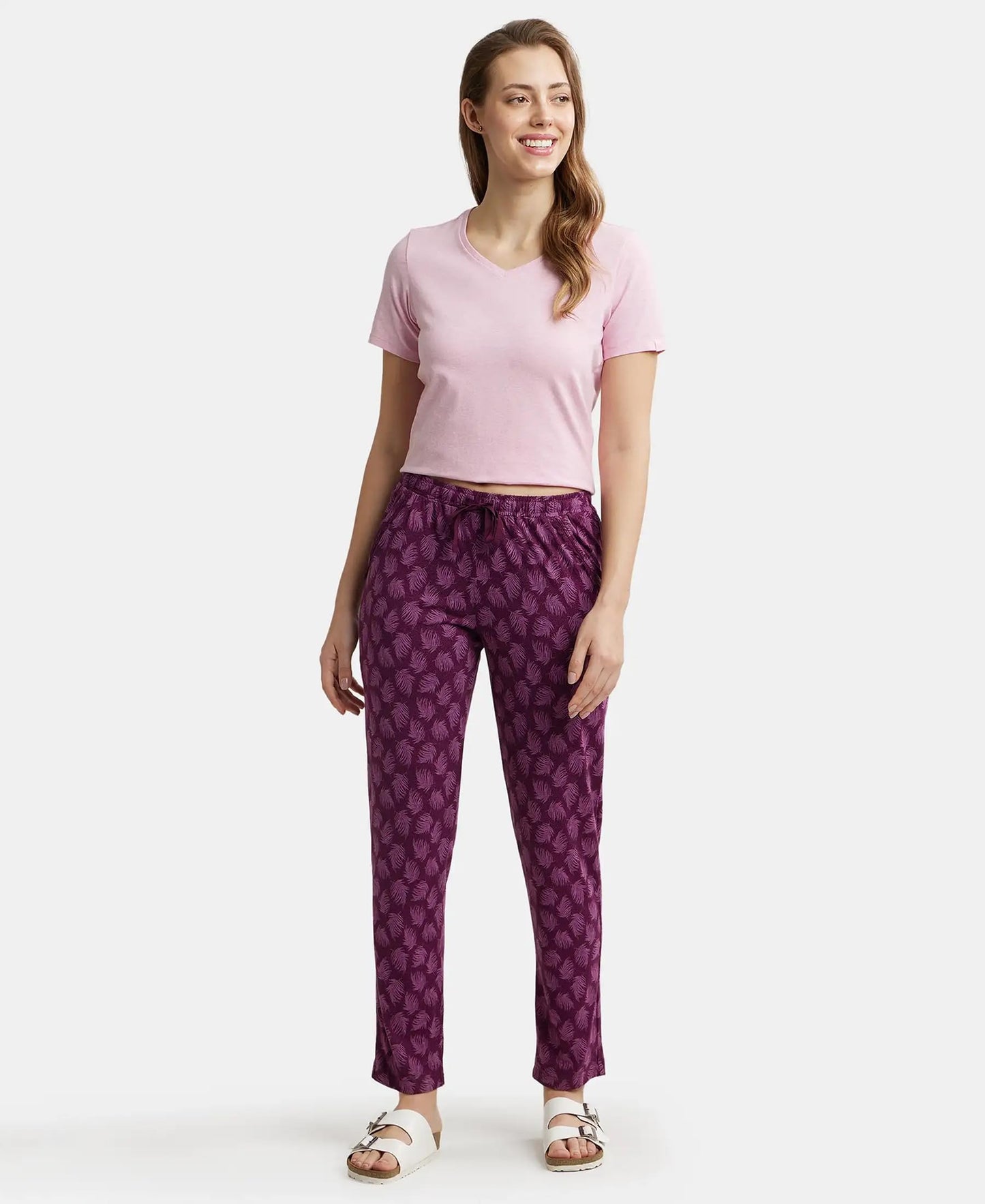 Jockey Women's Straight Fit Pants (RX09_Purple Wine-Color and Print May Vary_Large)