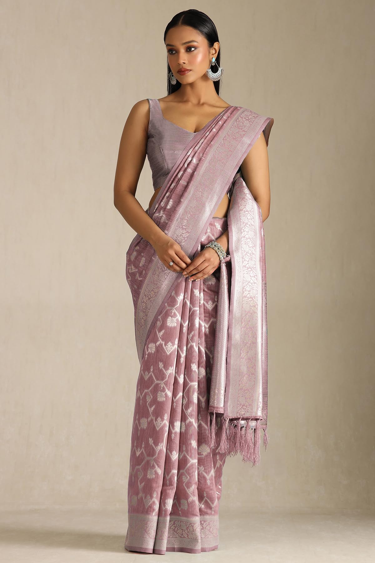 Soch Womens Beige Tussar Woven Design Saree With Zari Woven