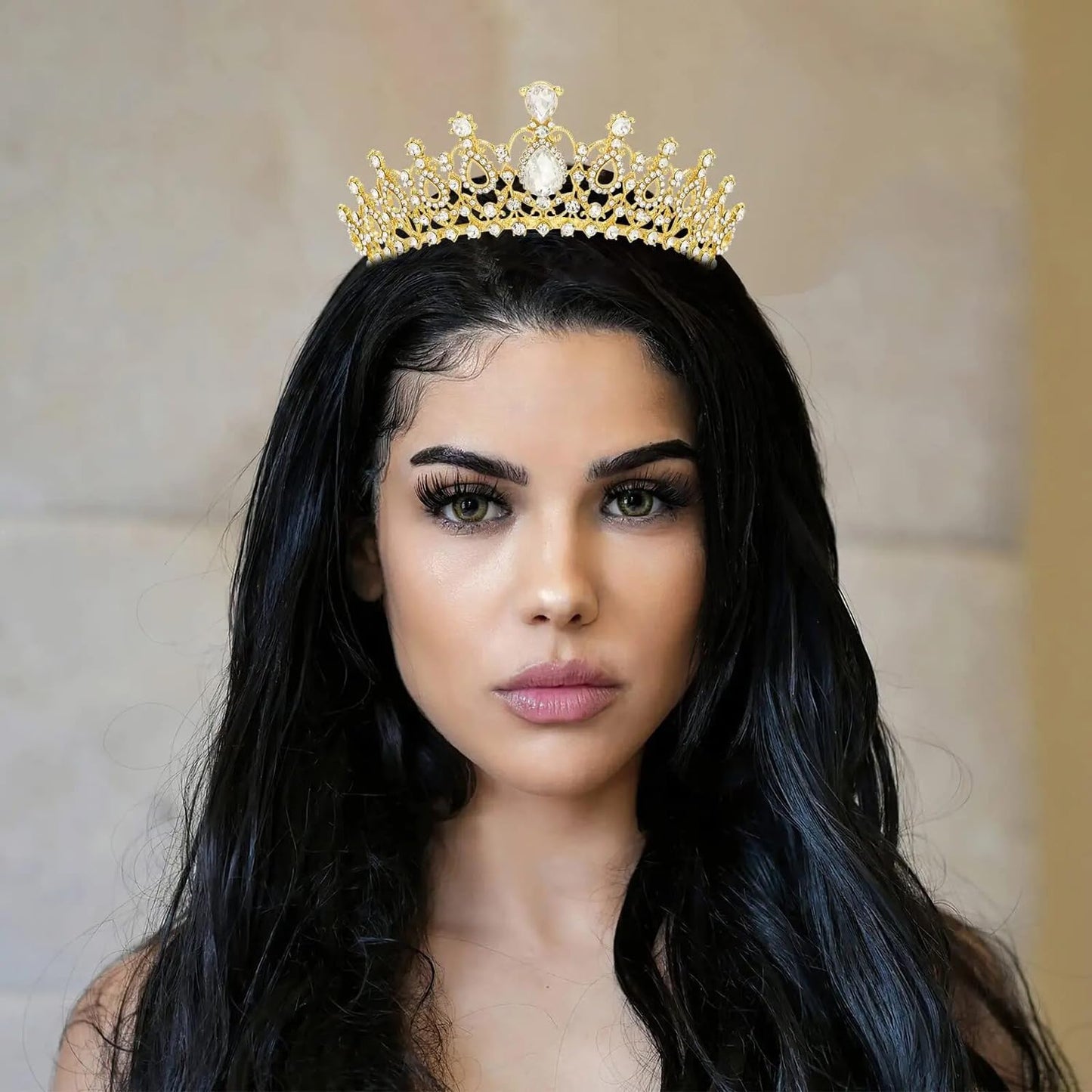 Shining Diva Fashion Crystal Tiara and Crown for Women Stylish Headband Crowns with Comb Tiaras for Girls Kids Queen Princess Wedding Bridal Birthday Gift Hair Accessories (Gold) (rrsd15872hb)