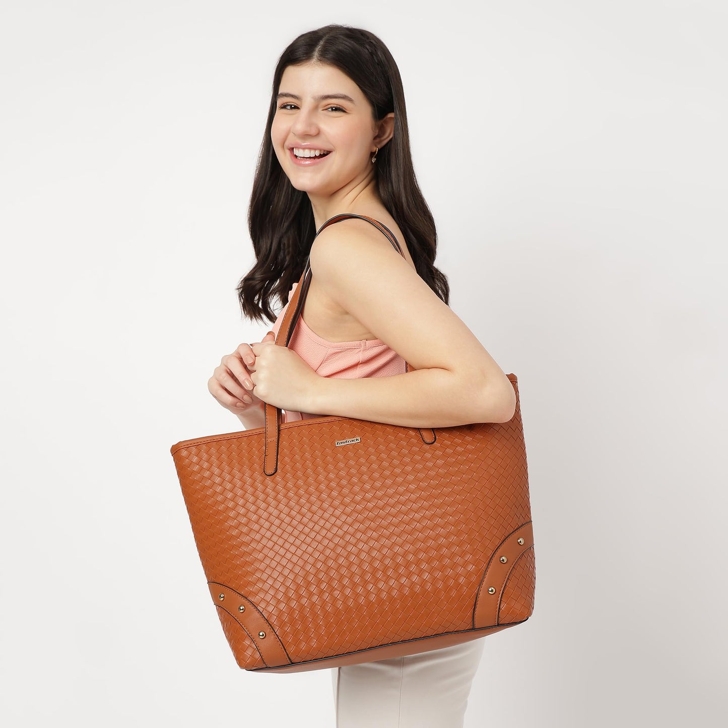 Fastrack Milled Textured Oversized Tote Bag for Women, Girls and Ladies | Fits Upto 15" Laptop | Large Zipper Compartment with Dual Handles | Trendy Women Totes | Ladies Purse Handbag