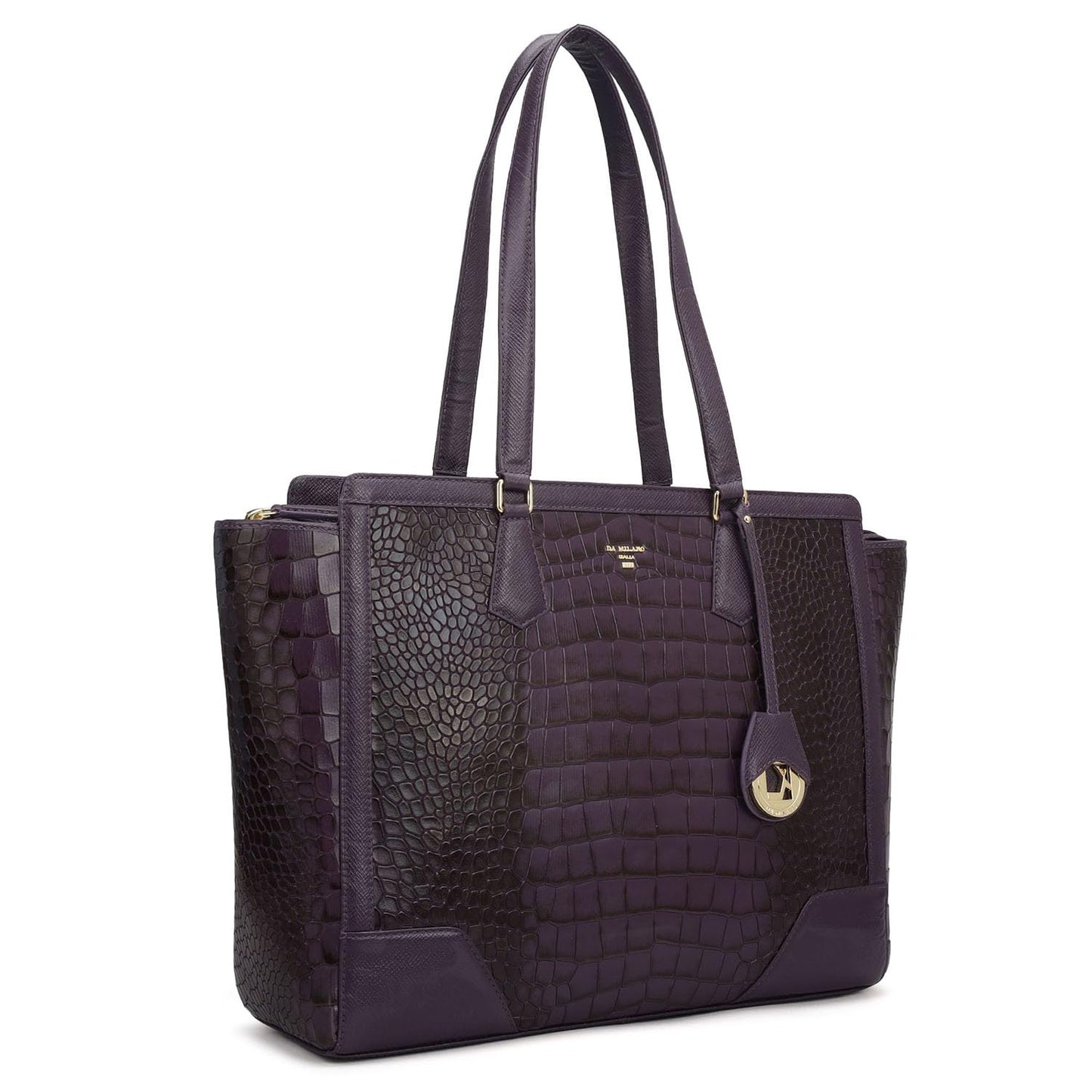 Da Milano Women's Leather Tote Bag - Fits Upto 15" Laptop - Purple