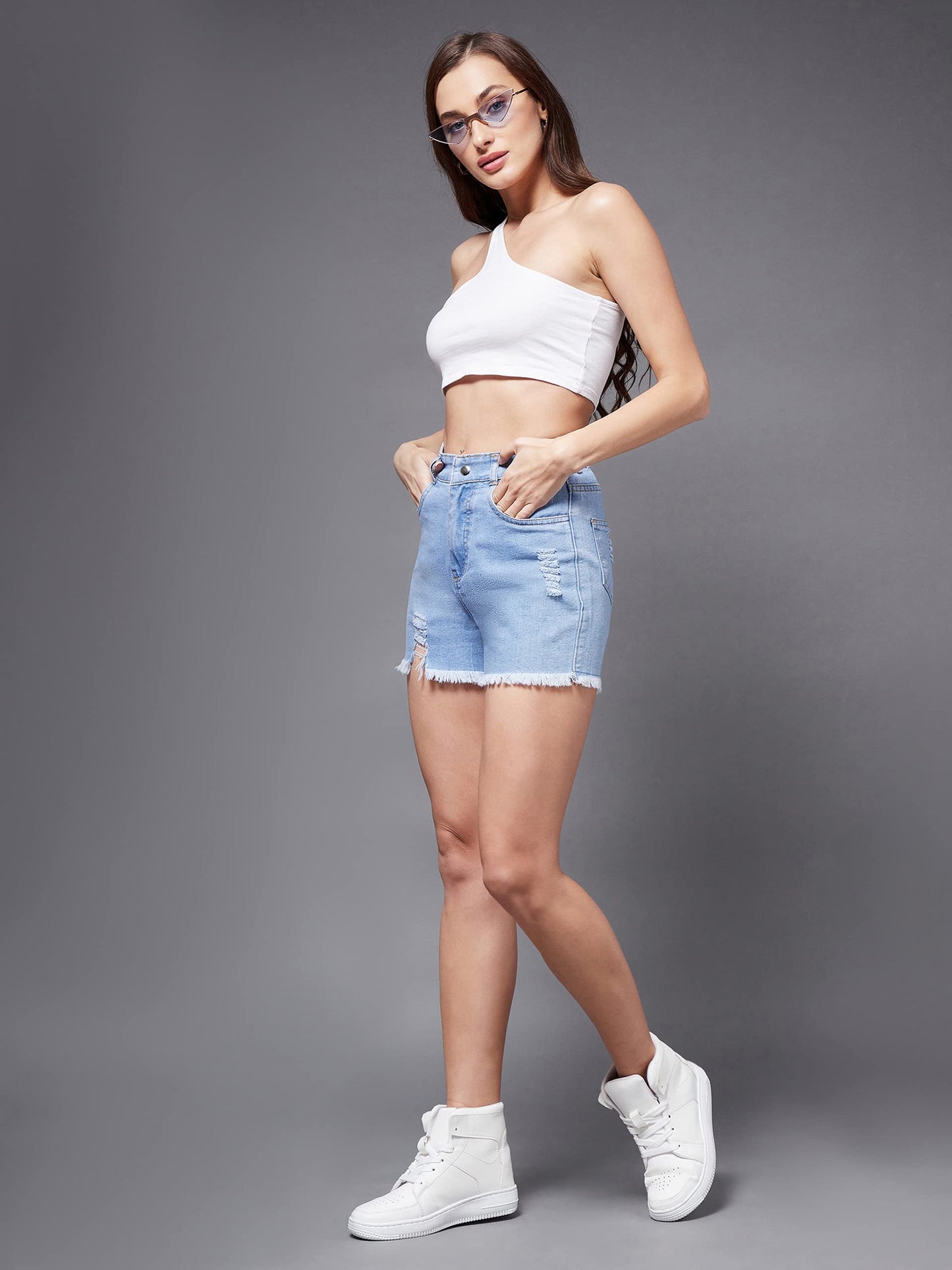 Miss Chase Women's Relaxed Mid Rise High Distress Regular Non Stretchable Denim Shorts (Plus (MCSS22DEN09-09-115-38, Blue, 38)