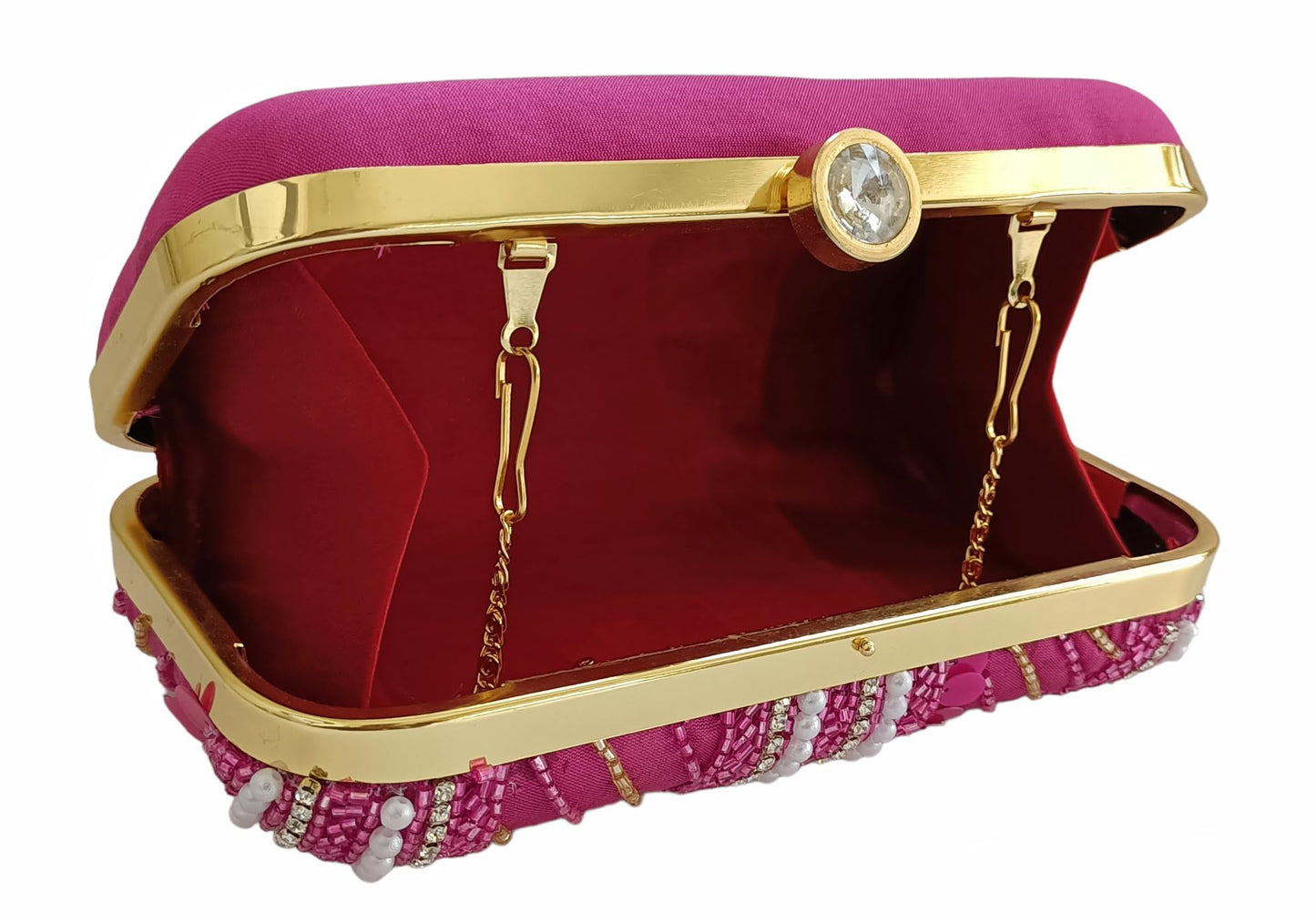 DUCHESS Women Hand Embroidered Sequins Box Clutch for Wedding Party (Pink)