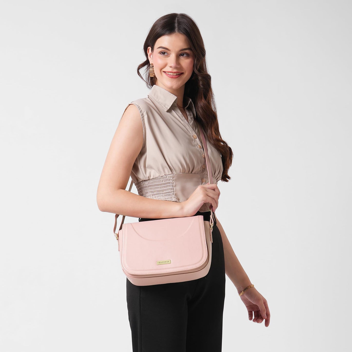 Caprese Greta Medium Sling Bag for Women with Adjustable Strap & Magnetic Button Closure for Comfortable Wear | Versatile Handbag for Everyday Use, Travel, and Special Occasions (Dark Pink)