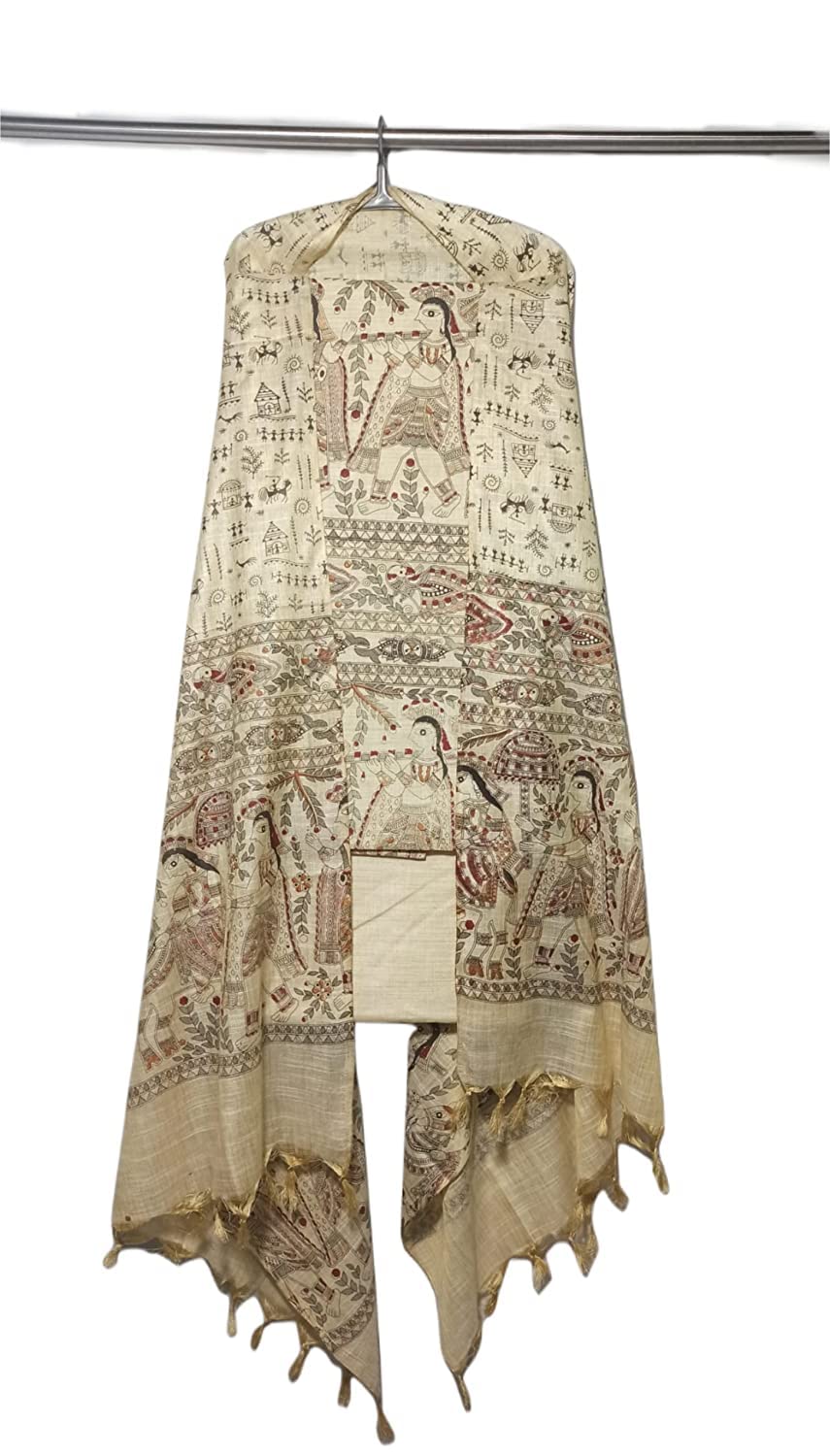 HAIDER ALI AND SONS Women's Pure Cotton Silk Handcrafted Screen Print Unstitched Salwar Suit Dress Material With Duputa (BLACK)