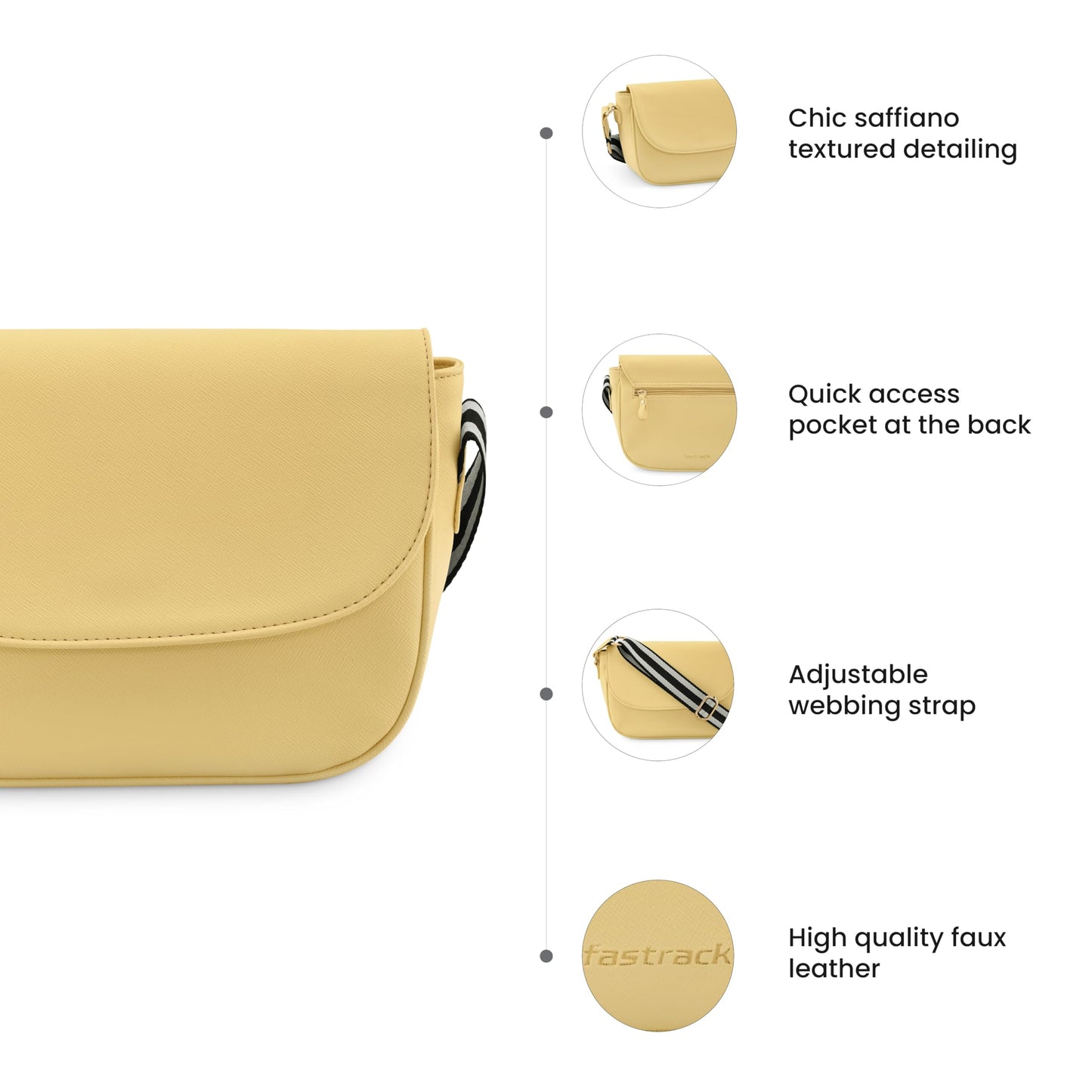 Fastrack Chic Saffiano-Textured Sling Bag for Women, Girls and Ladies