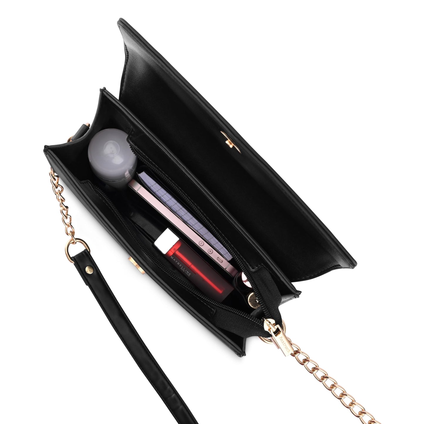 Fastrack Solid Structured Sling Bag for Women, Girls and Ladies | Gold Chain Sling Straps | Ladies Purse Handbag