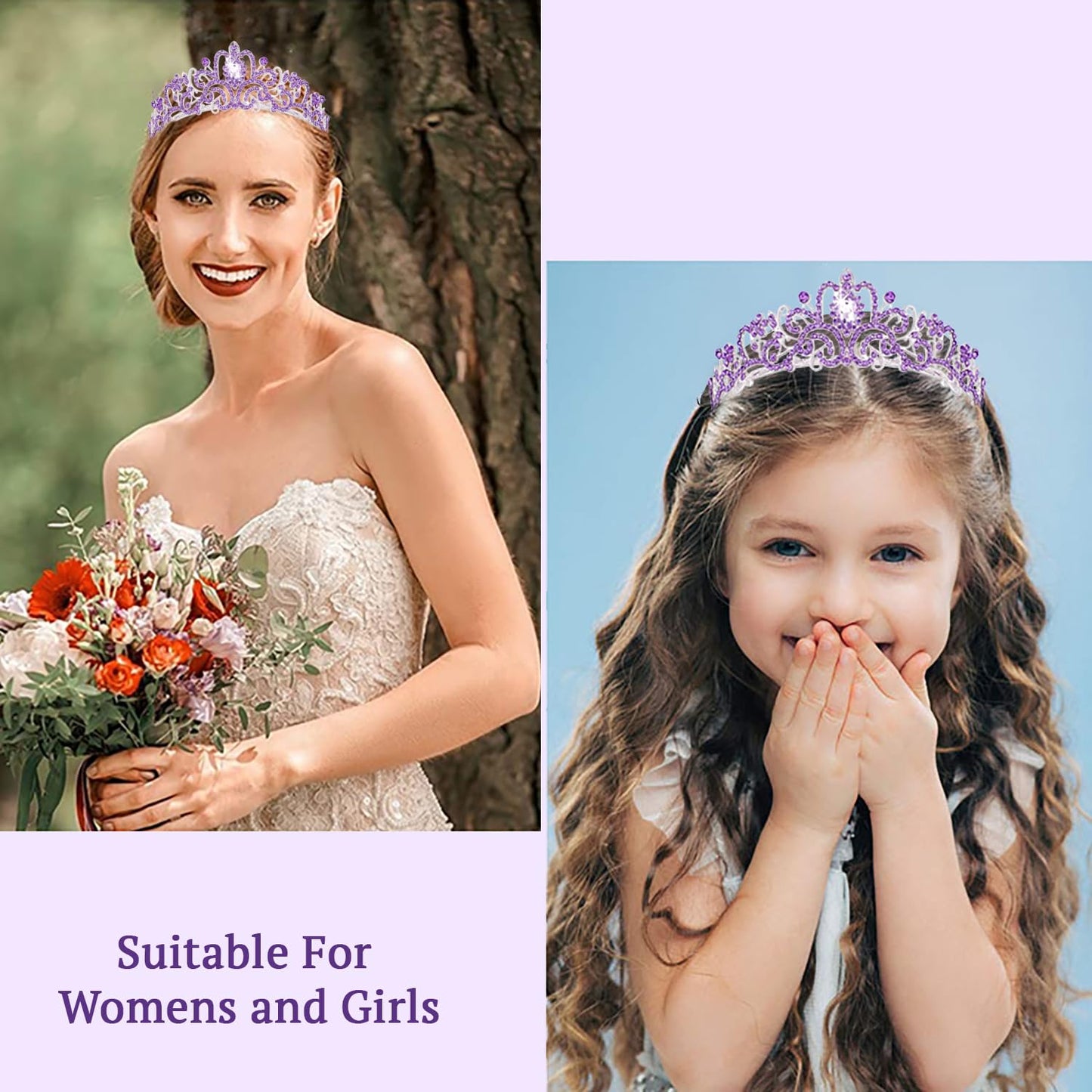 SYGA Bridal Princess Girl Tiara and Rhinestone Crown Headband Hair Accessories for Women Wedding Ceremony Party (Silver Plating + Purple)