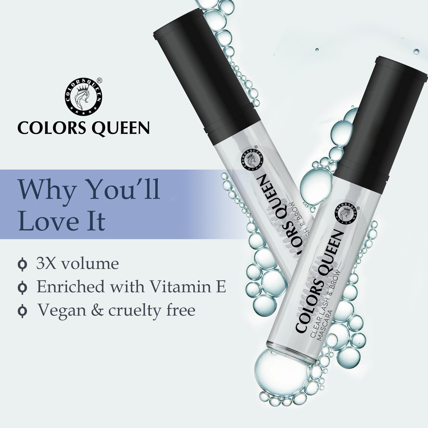 Colors Queen Clear Lash & Brow Mascara – 7ml | Waterproof & Long Lasting Clear Eye Brow Enhancer, Eye Brow Set Gel & Shaper, Transparent Mascara for Women Enriched with Vitamin E