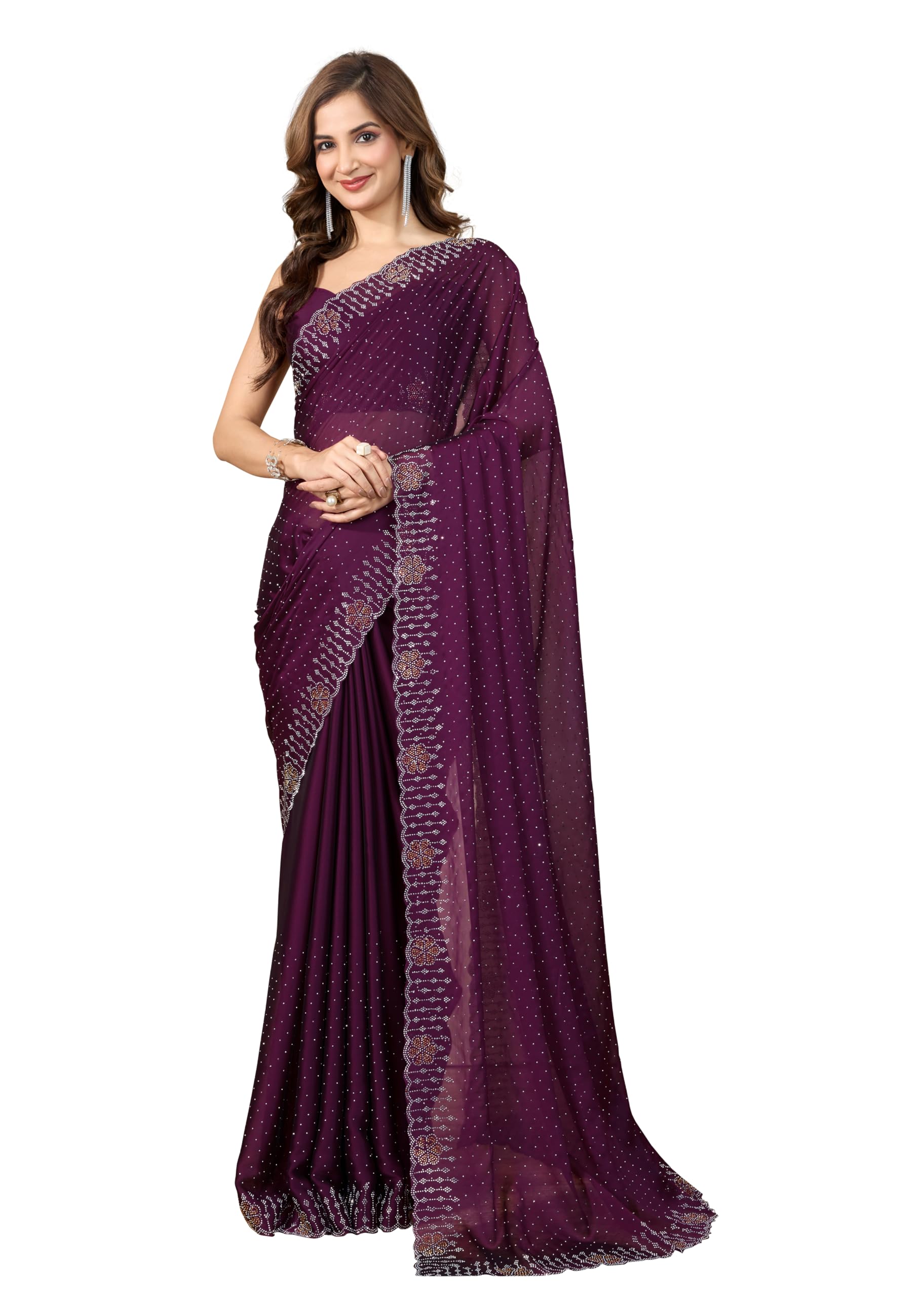 TRENDMALLS Women's Rangoli Silk Siroski Double Shade Saree With
