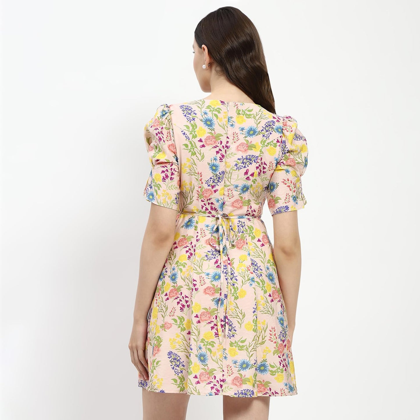 Madame Bridgerton Floral Print Waist Tie Rayon Midi Dress Off White
