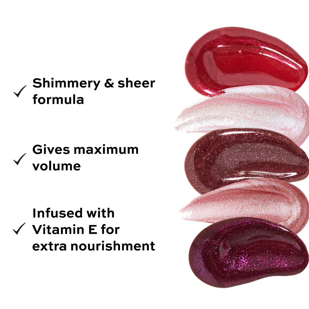 Makeup Revolution Rose Gold Lip Gloss for Women, Shimmer Bomb Lip Gloss - Glimmer Nude, Vitamin E for Extra Nourishment & Hydrating Lips, Rosehip Oil, Paraben Free, Shimmery & Sheer Formula - 4.5ml