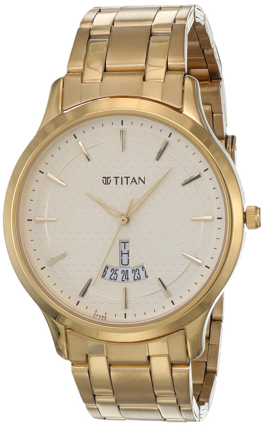 Titan Men Stainless Steel Analog Yellow Dial Casual Watch, Band Color-Yellow