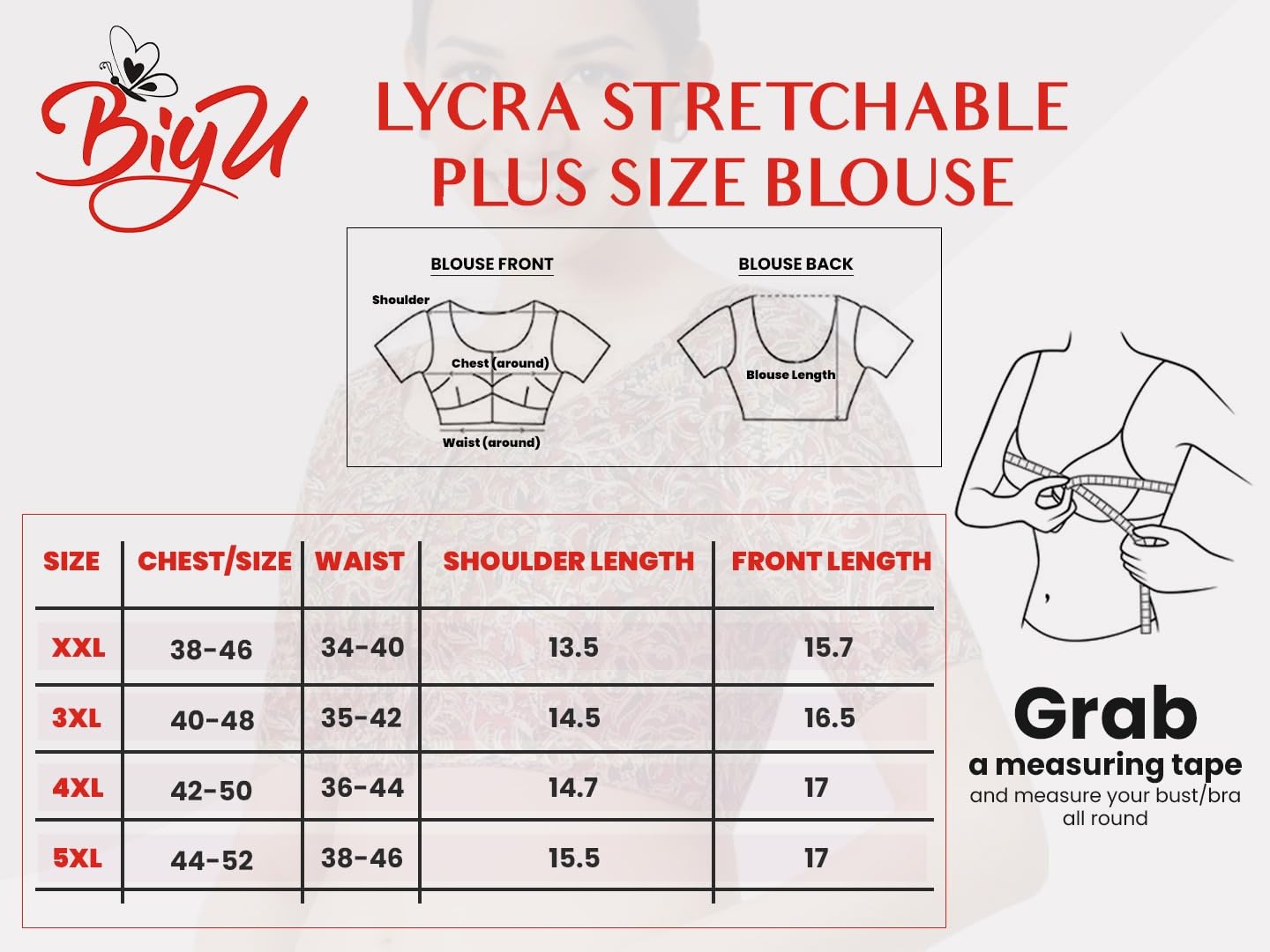 Biyu Women's Lycra Stretchable Gold Short Sleeves Round Neck Princess Cut Plus Size Readymade Saree Blouse (Gold, 50)