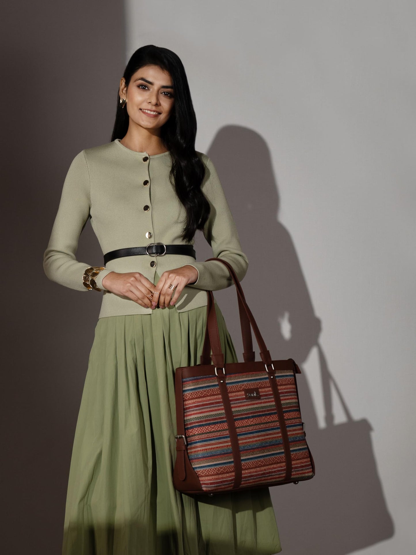 ZOUK Women's Office Bag With External Pocket and Double Handles Shoulder Strap | Assam Tapestry