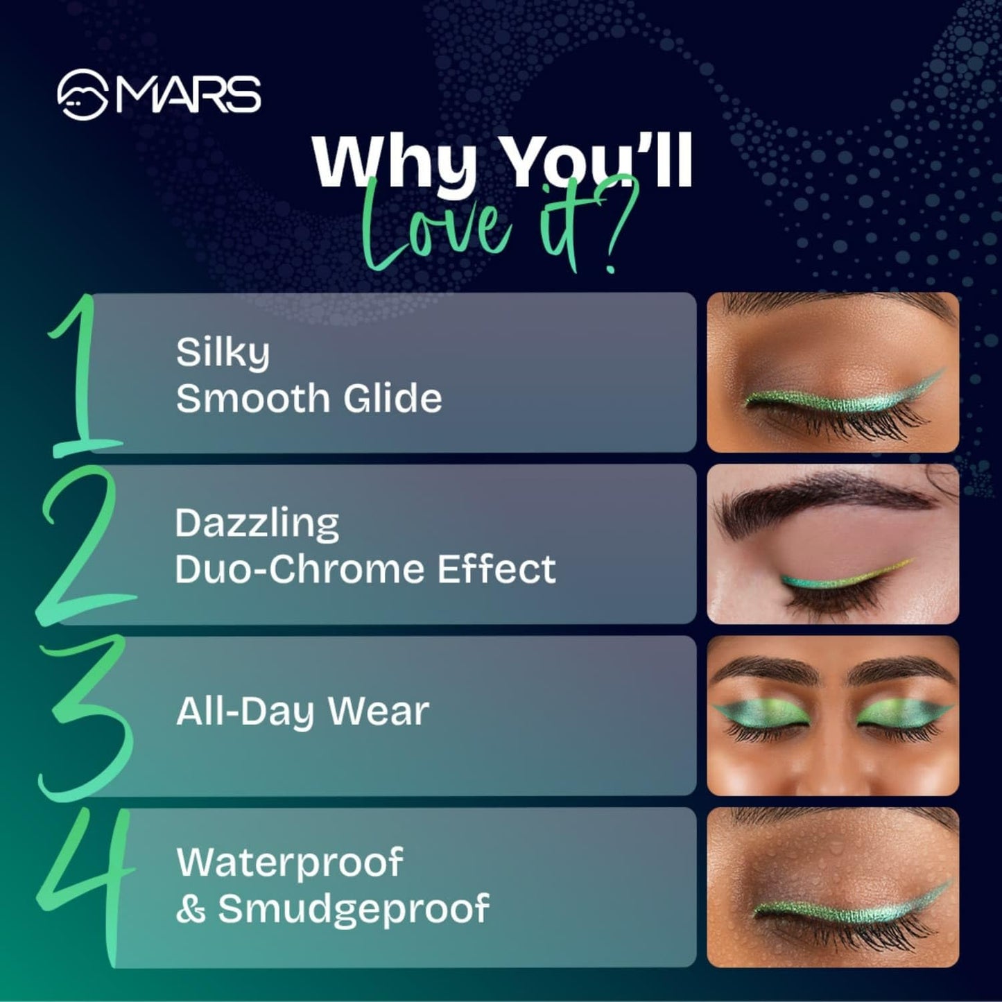 MARS Northern Lights In A Pen Retractable Eyeliner (0.35gm) (01-SWEDISH AURORA) | Duo-Chrome Shimmer Effect | Long-Lasting | Water Restiant & Smudge-Resistant | Silky Smooth Glide | All Day Wear