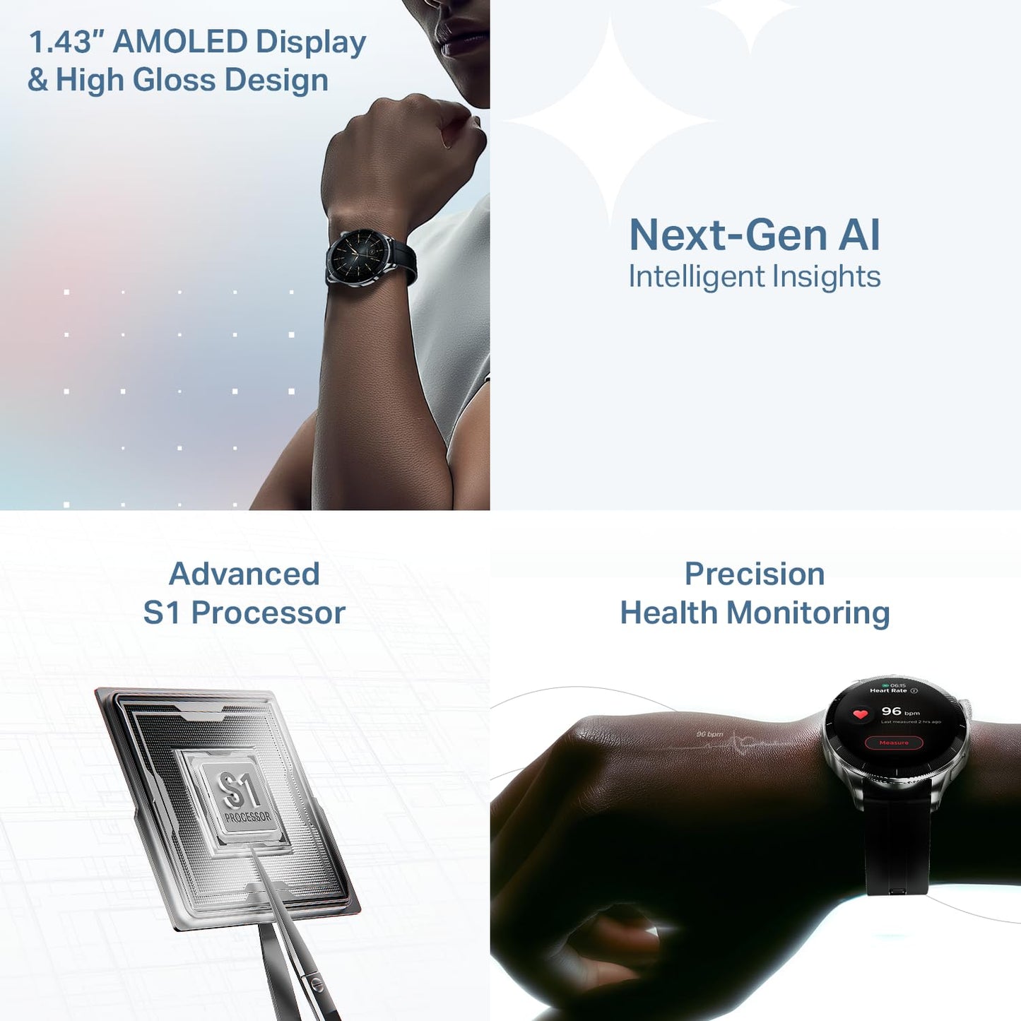 boAt Chrome Eon, 1.43” (3.63 cm) AMOLED Display, AI Coach Health Insights,Advanced S1 Processor,Auto Heart Rate, HRV,VO2 Max, Stress, TBT Navigation, IP68, Smart Watch for Men & Women (Sterling Black)