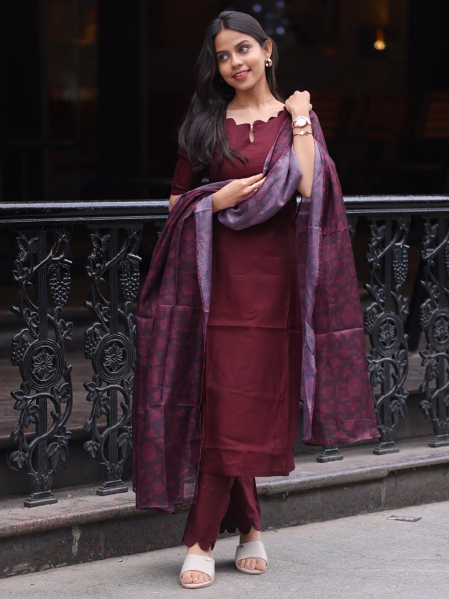 24 Carat Suit Women's Roman Silk Stitched Plain Salwar Suit Chudidar Dress Material (2CKPD53_Maroon_M)