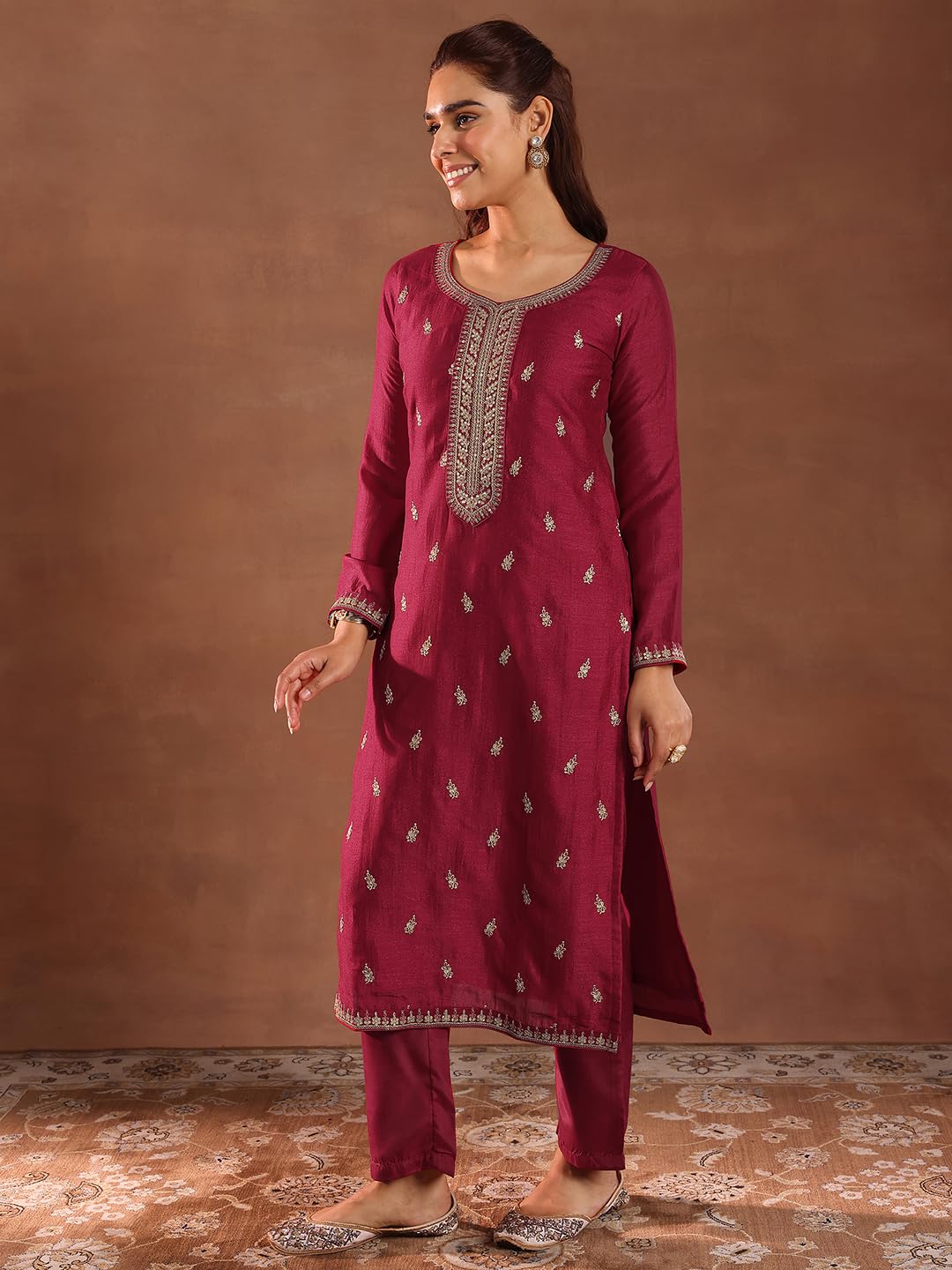 Libas Women's Silk Blend Kurta Sets (49504_Pink_M)