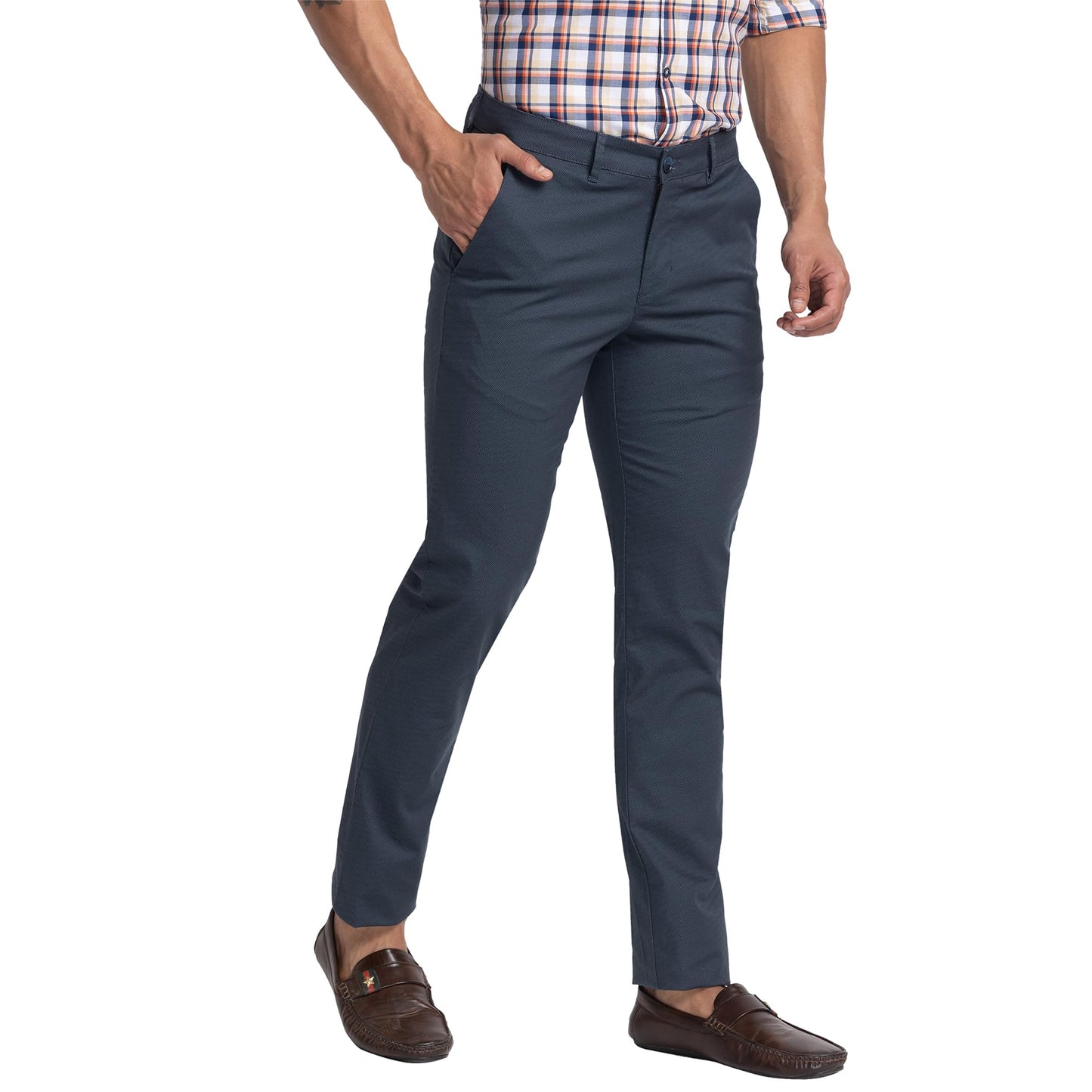 Park Avenue Printed Cotton Blend Slim Fit Men's Casual Trousers (Blue, Size_38)