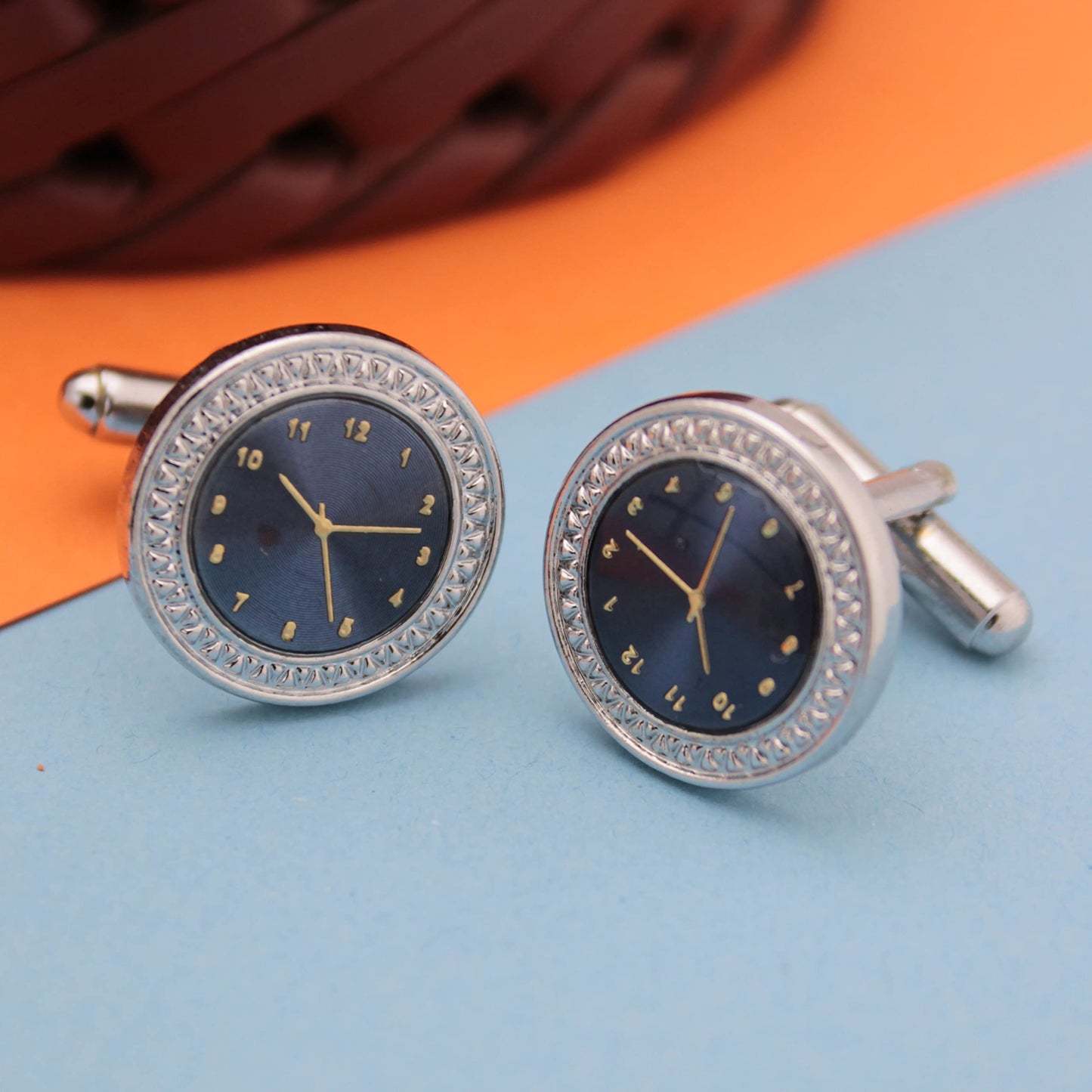 Kavove The Clock Blue & Silver Cufflink For Men